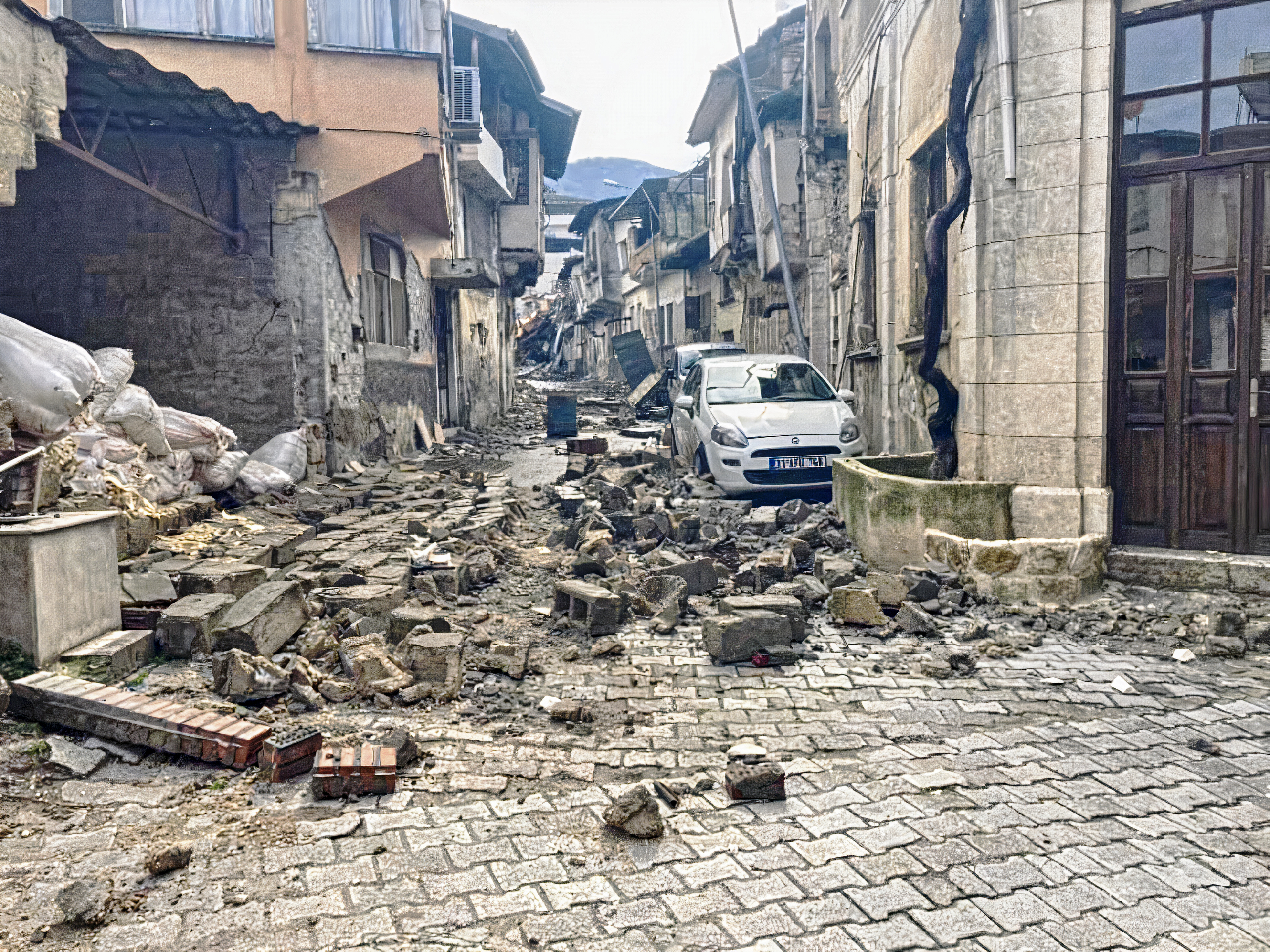 Förstörd evangelisk kyrka i Antakya, Turkiet, efter jordbävningen.