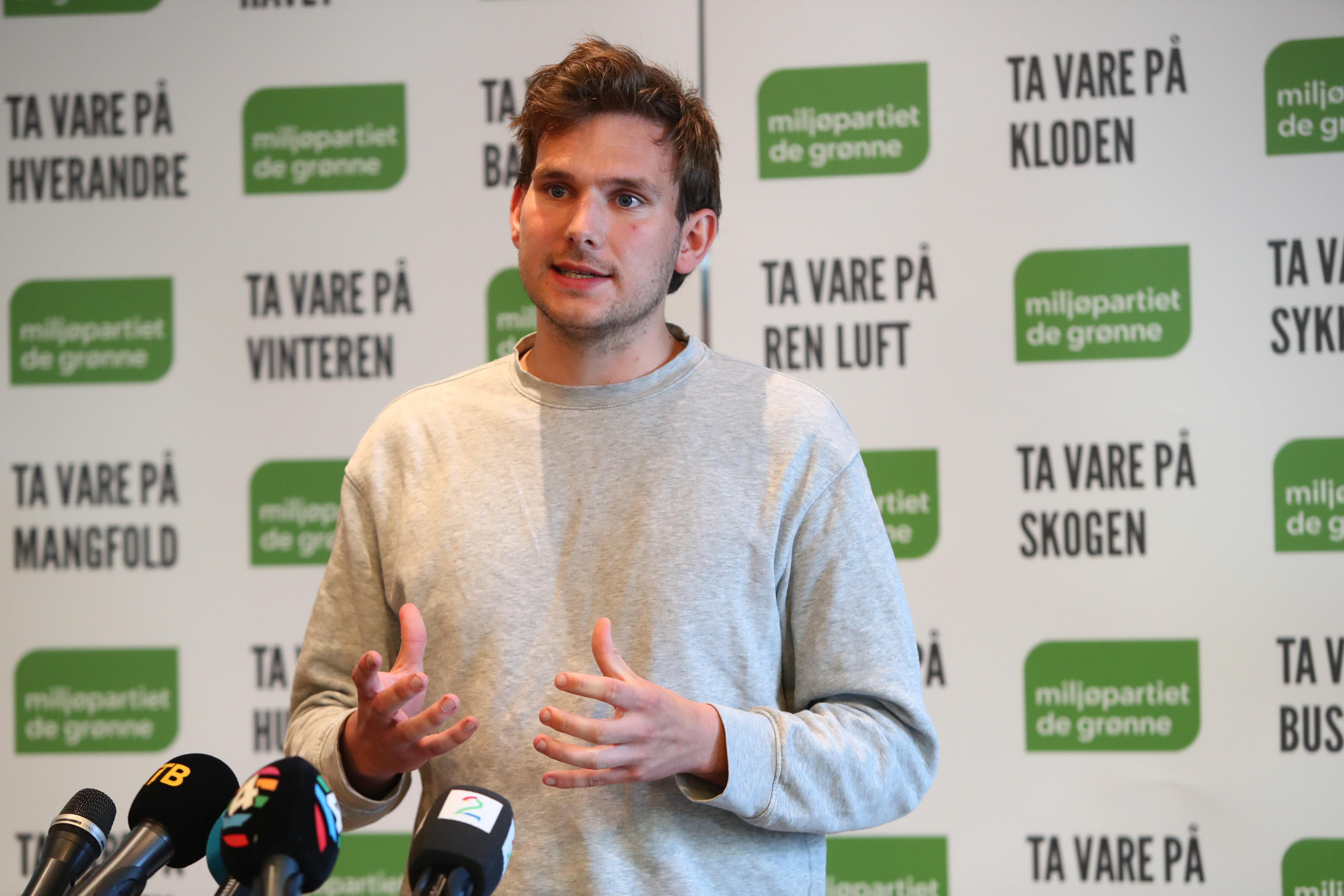 Oslo  20190521.
Nasjonal talsperson Teodor Bruu på pressekonferanse i forkant av Miljøpartiet De Grønnes landsmøte.
Foto: Ryan Kelly / NTB scanpix