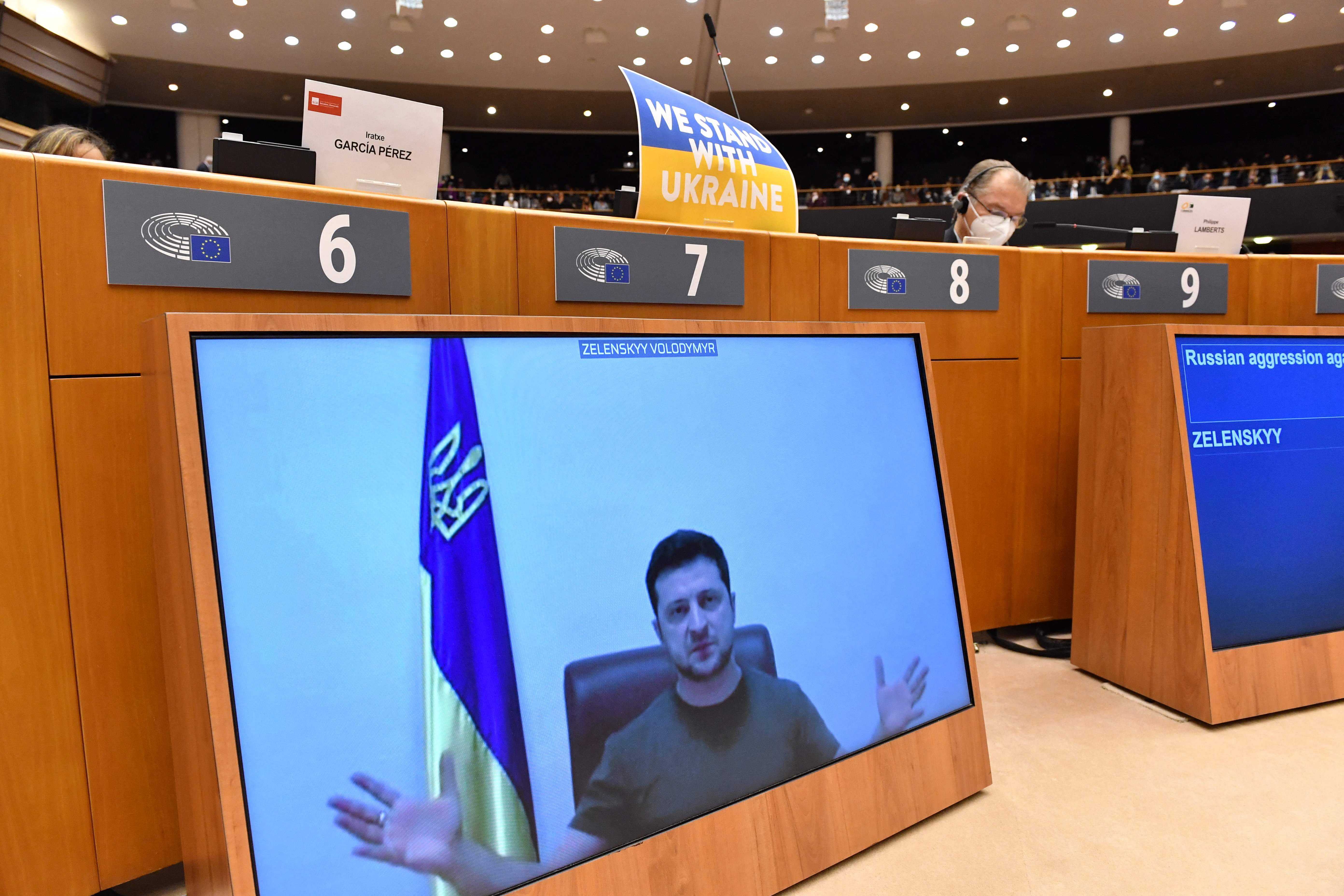 Ukrainas president Volodymyr Zelenskyj talte tirsdag til EU-parlamentet.