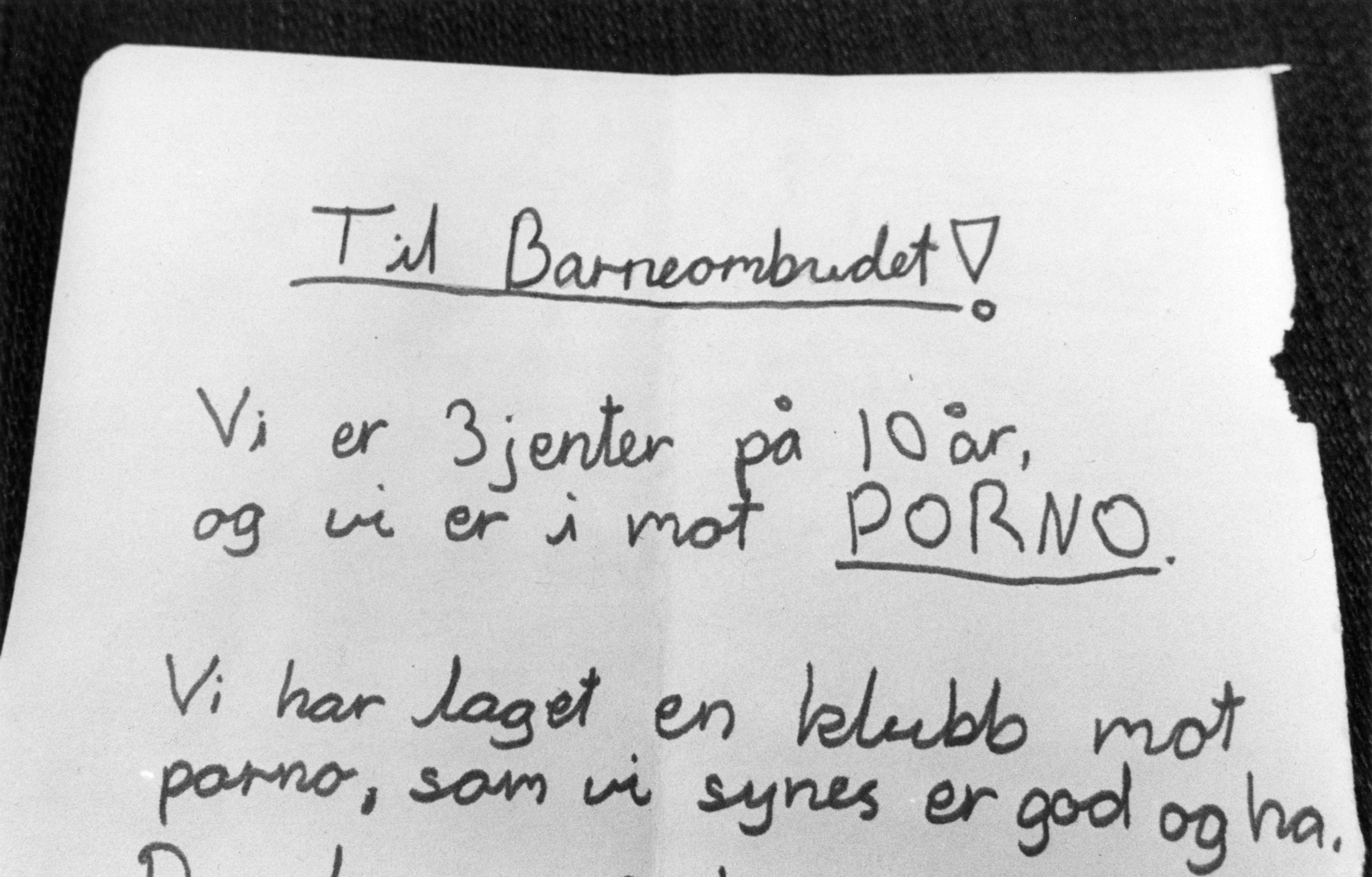 Barn, brev til Barneombudet, porno, ukjent år