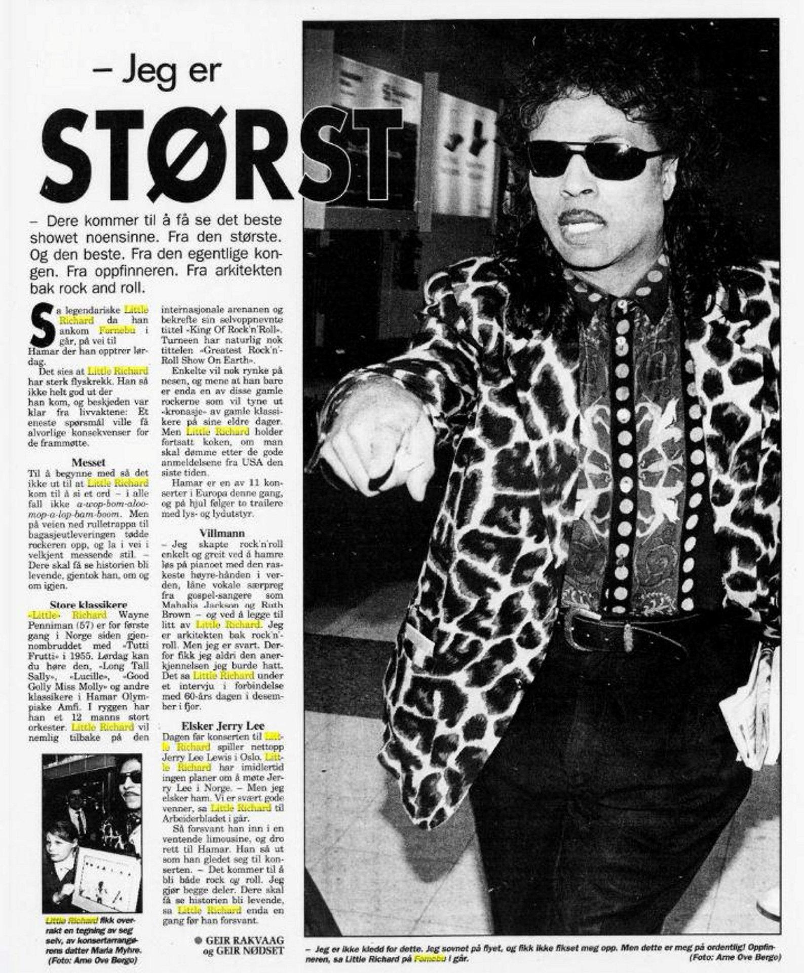 Little Richard i Norge, og Arbeider­bladet, i mars 1993.