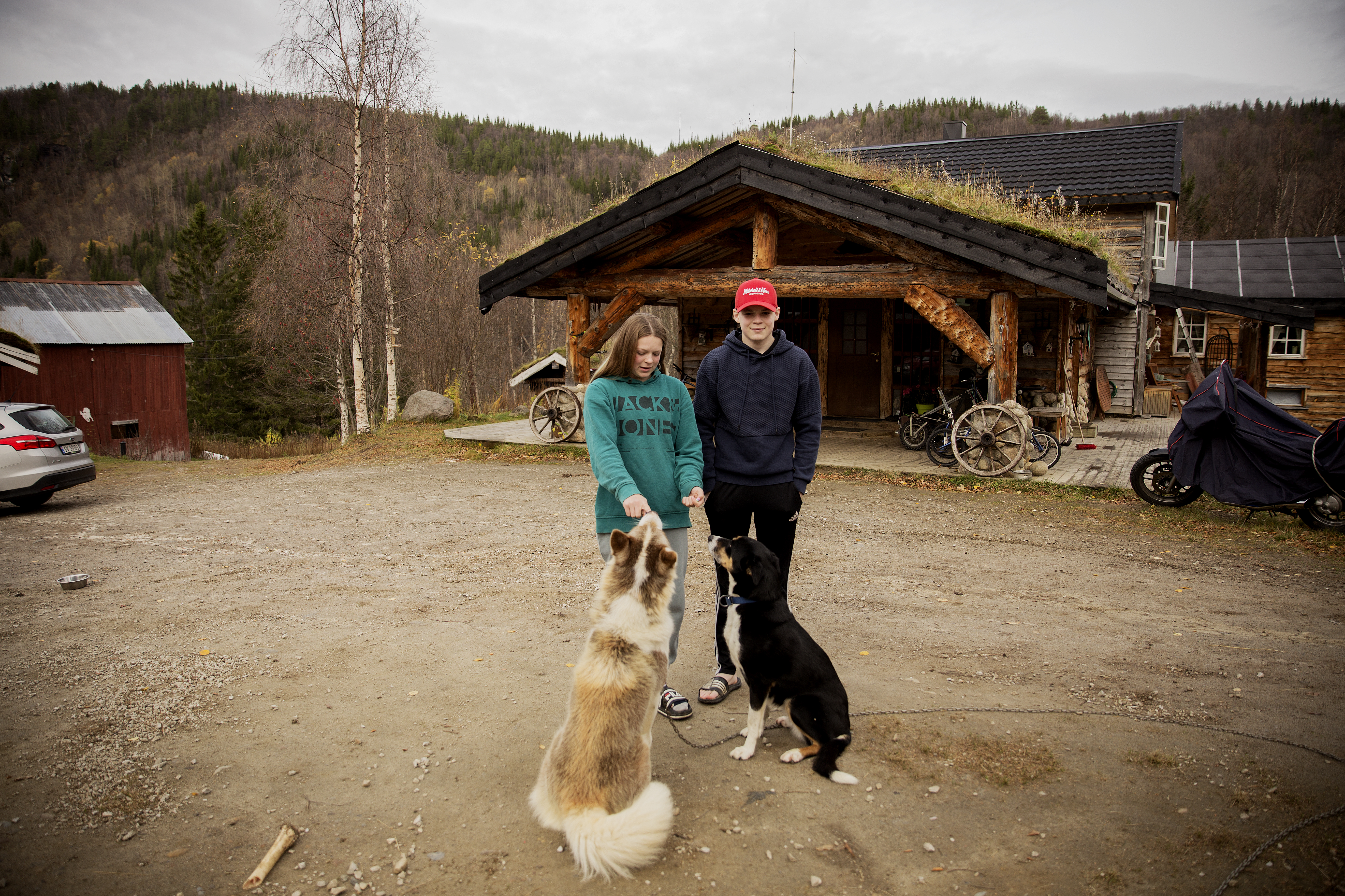 Hongdal er totalt forandret siden bestefar vokste opp her i fattigdom for hundre år siden. Men noe er ved det samme: Her står Leander Unosen sammen med  søsteren Irlinn Annie og hundene sine. Leander og Irlinn er barna til tremenningen min.