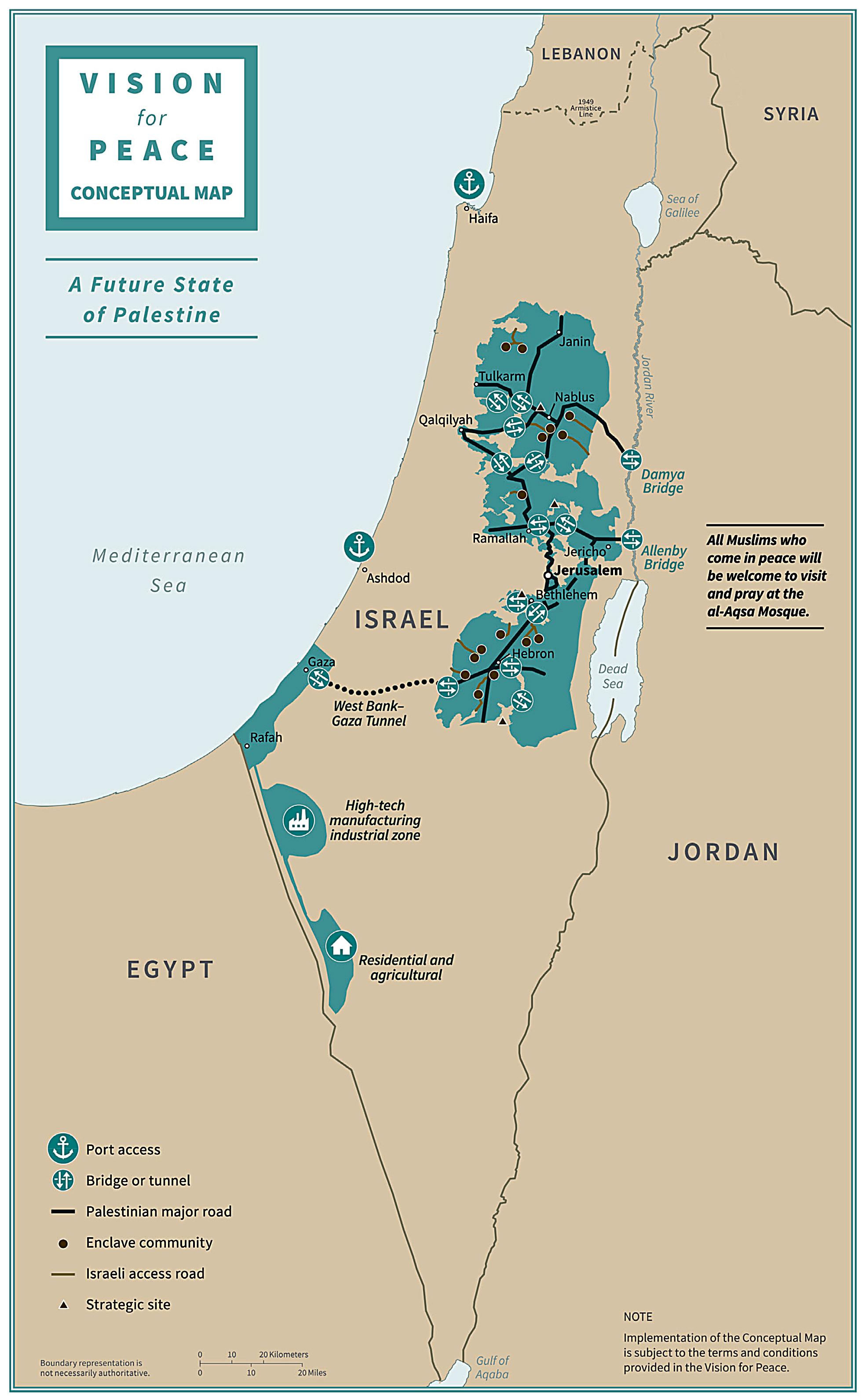 Slik presenterer USA det nye kartet med Israel ved siden av en framtidig palestinsk statsdannelse, i en fredsplan som er utarbeidet uten at palestinerne har deltatt.