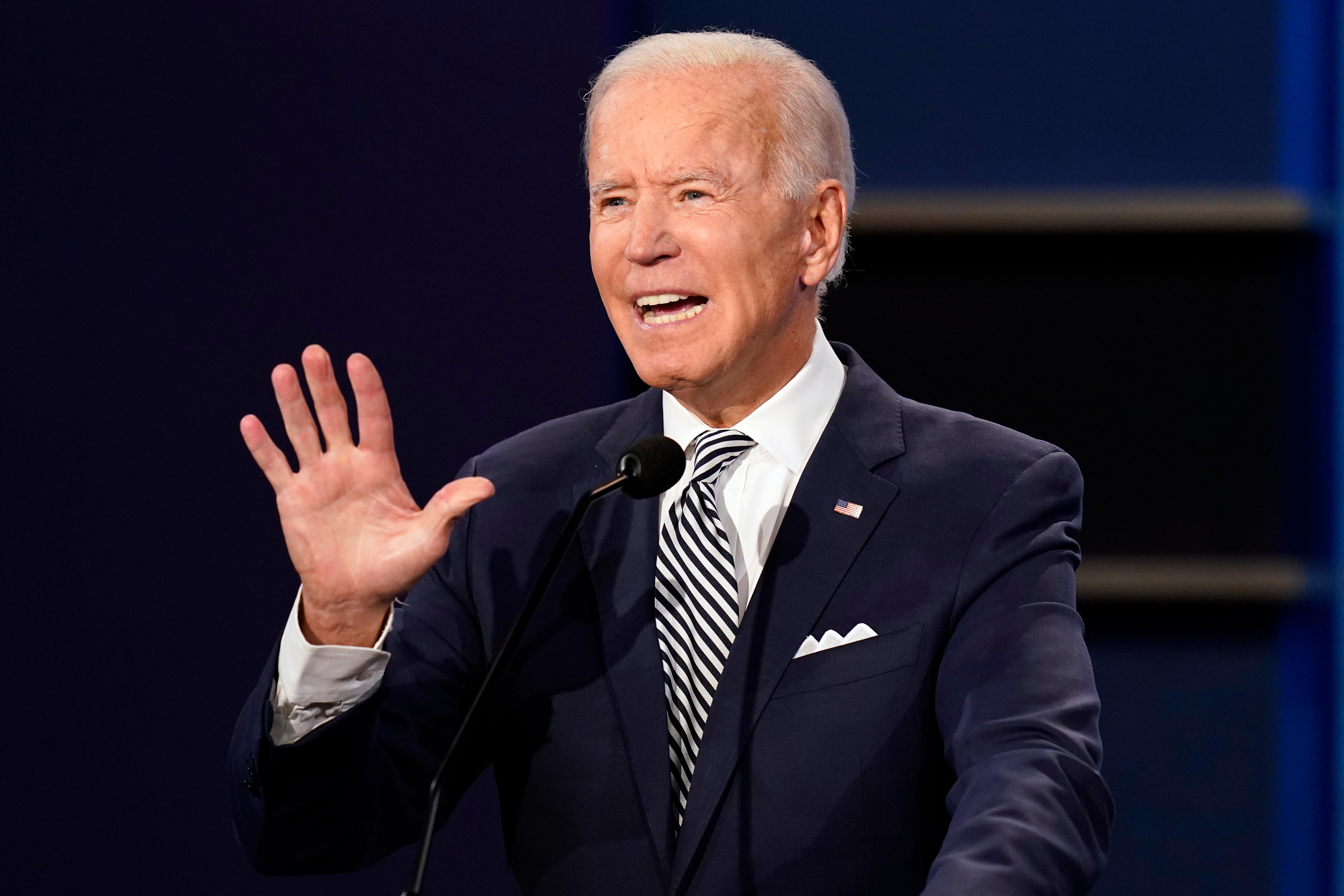 Democratic presidential candidate former Vice President Joe Biden speaks during the first presidential debate with President Donald Trump Tuesday, Sept. 29, 2020, at Case Western University and Cleveland Clinic, in Cleveland, Ohio. (AP Photo/Patrick Semansky)