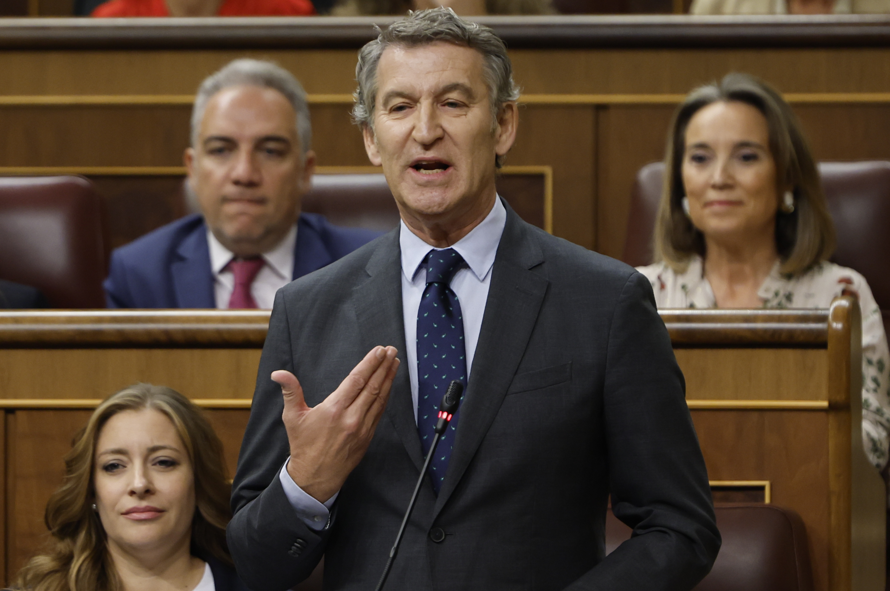 El líder de la oposición, Alberto Núñez Feijóo, durante su intervención hoy en el Congreso.