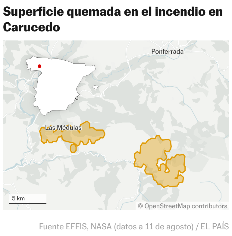 Cuatro incendios graves continúan activos en Castilla y León, mientras vuelven a sus casas algunos vecinos desalojados en Las Médulas 