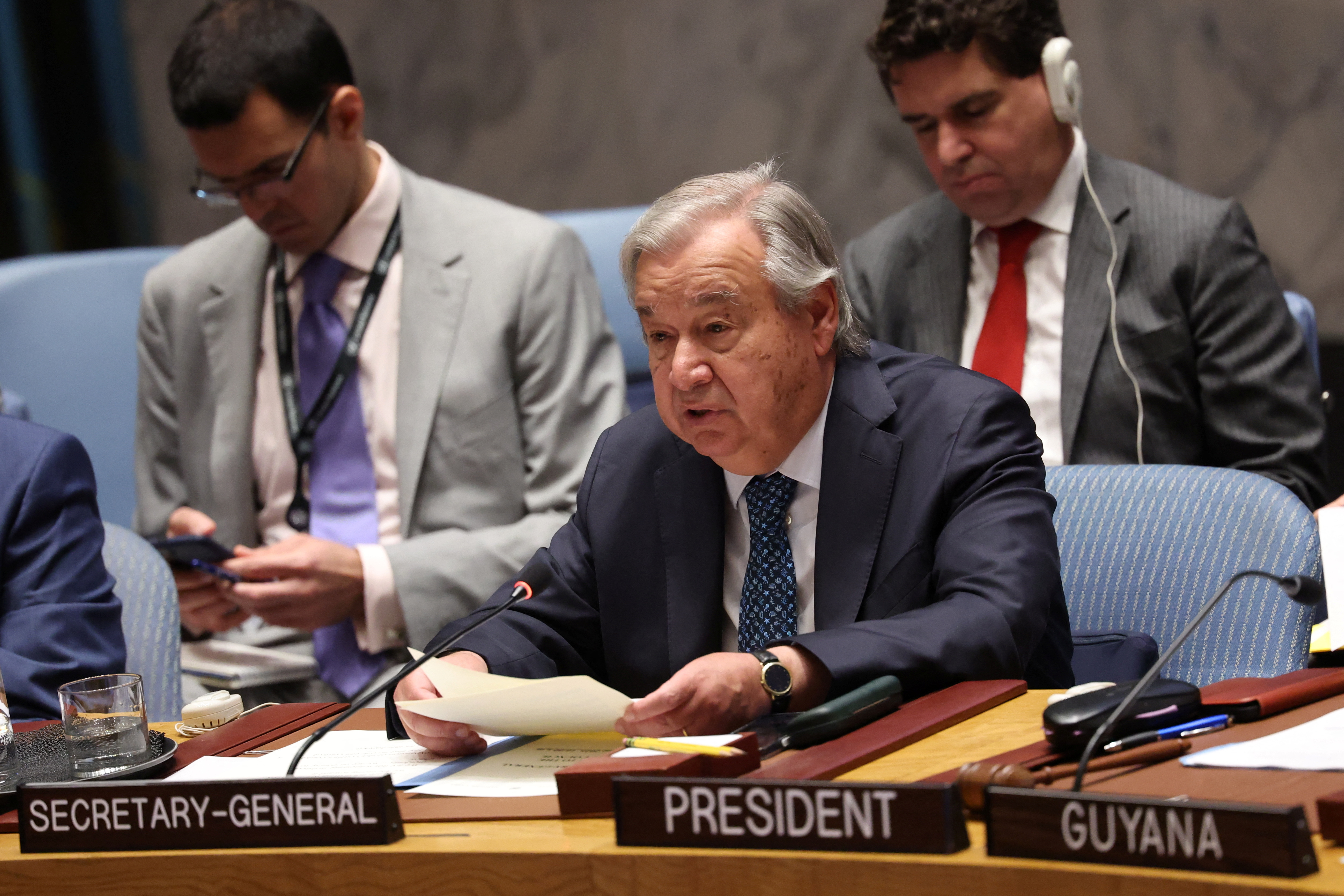 El secretario general de la ONU, António Guterres, interviene en el Consejo de Seguridad de la ONU, este viernes 20 de junio.