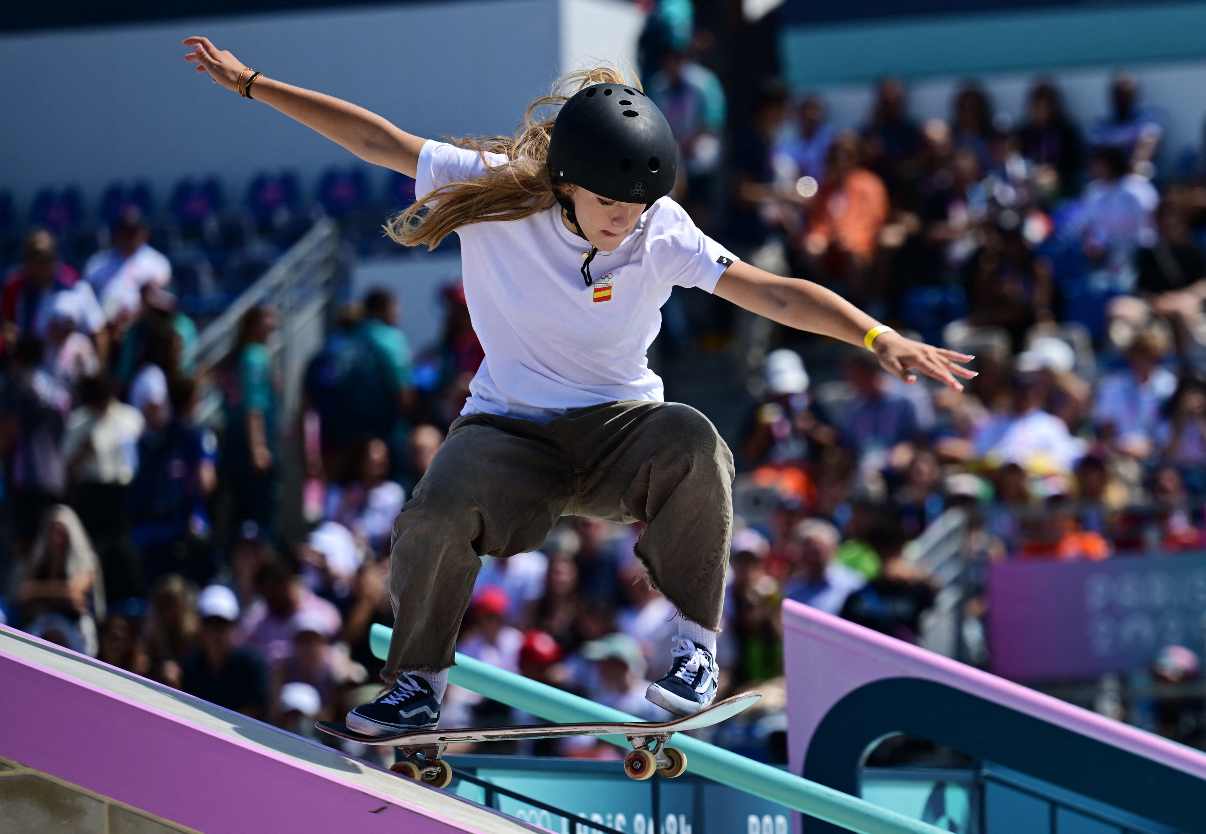 Paris 2024 Olympics - Skateboarding - Women's Street Prelims - La Concorde 3, Paris, France - July 28, 2024. Daniela Terol of Spain in action during the heats. REUTERS/Angelika Warmuth