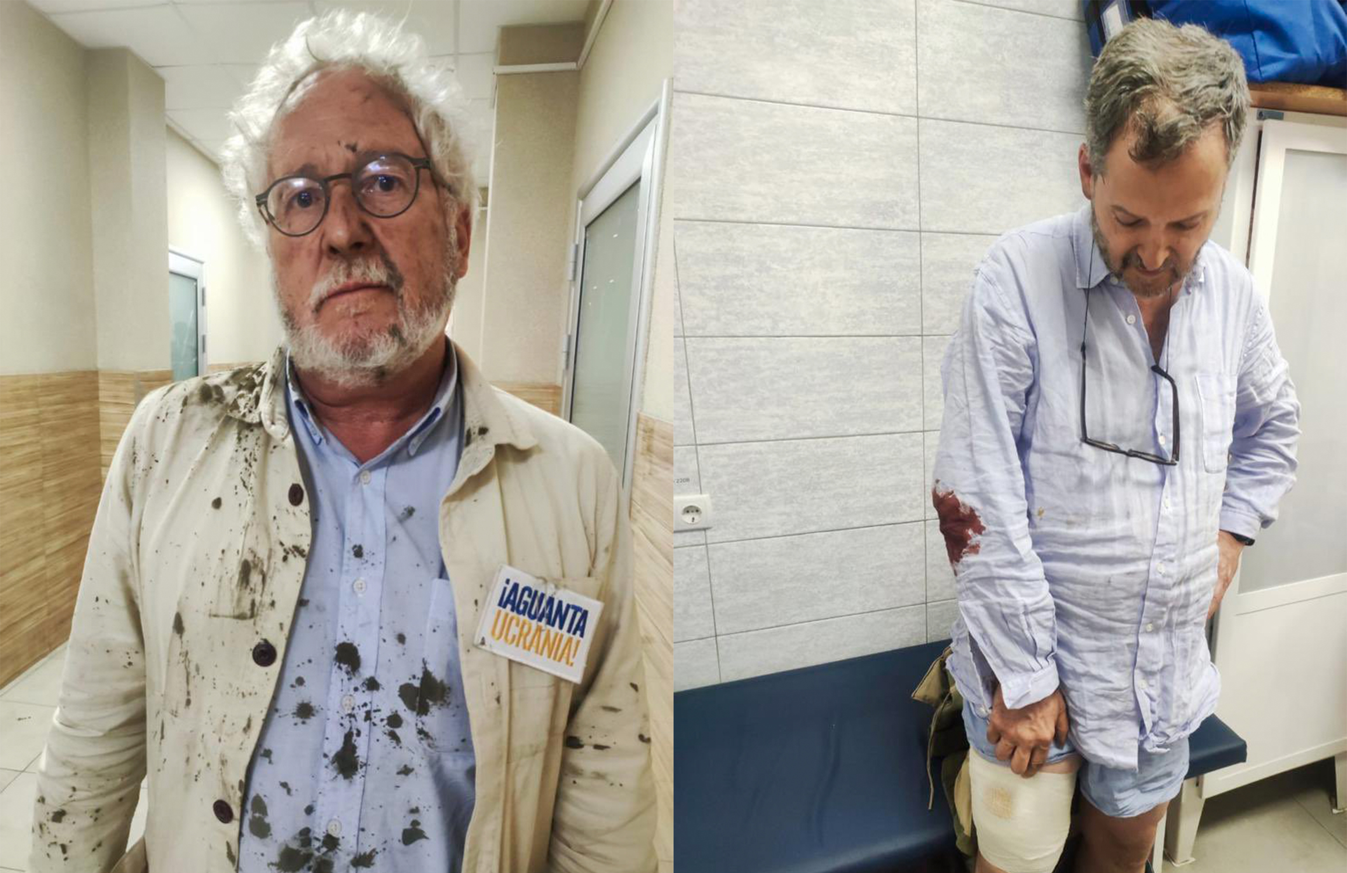 Héctor Abad Faciolince e Sergio Jaramillo recebem atendimento médico após o ataque.