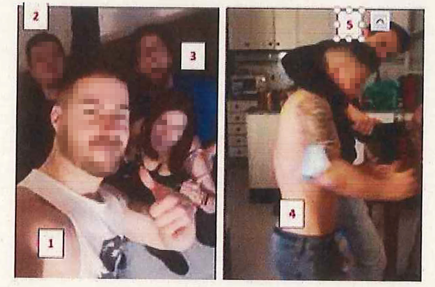 Los cinco acusados de la Manada de Castelldefels, en dos imágenes recogidas en el sumario del caso.