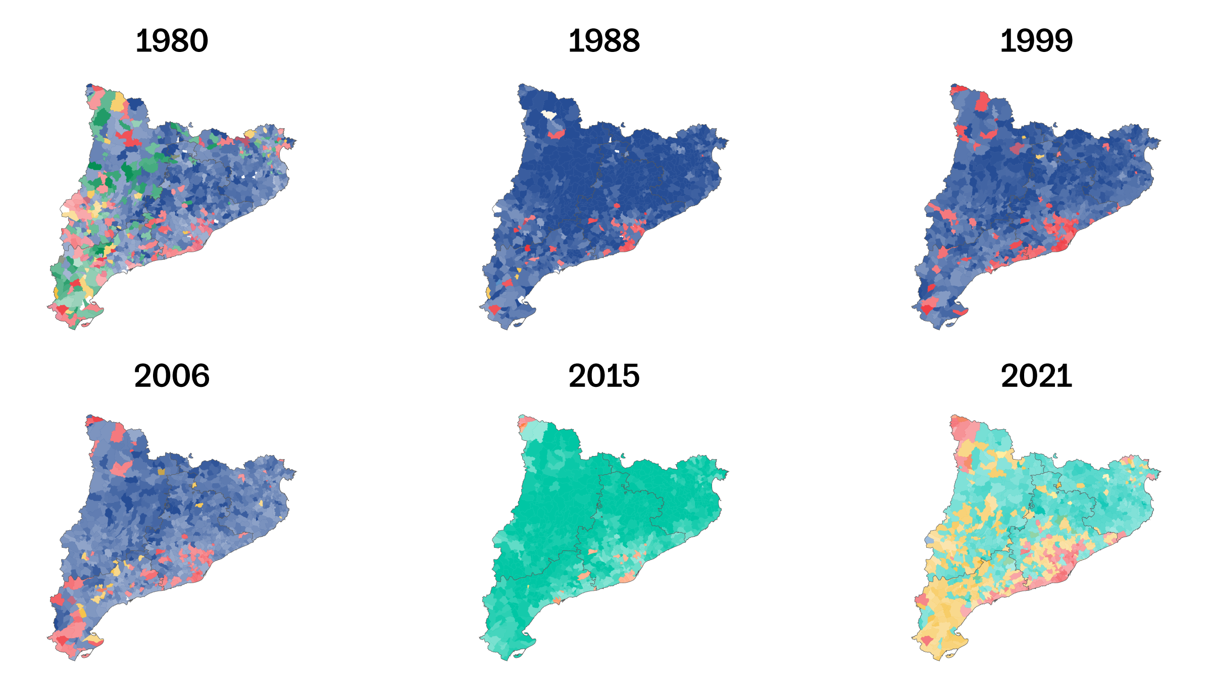 Mapa | Así han votado los catalanes desde 1980 en cada municipio