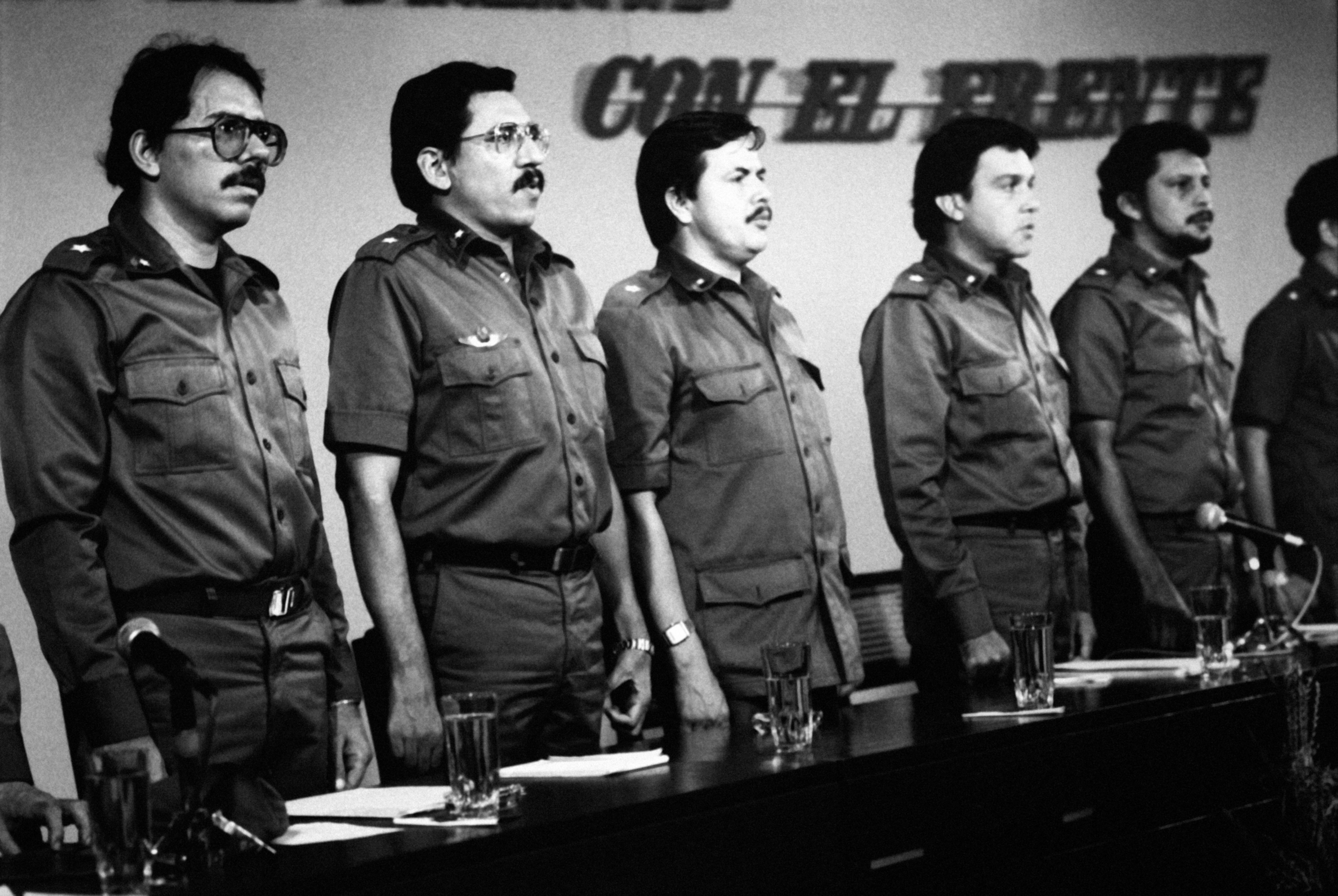 A liderança do FSNL Daniel Ortega, Humberto Ortega, Bayardo Arce Castaño e Jaime Wheelock, em 1984.