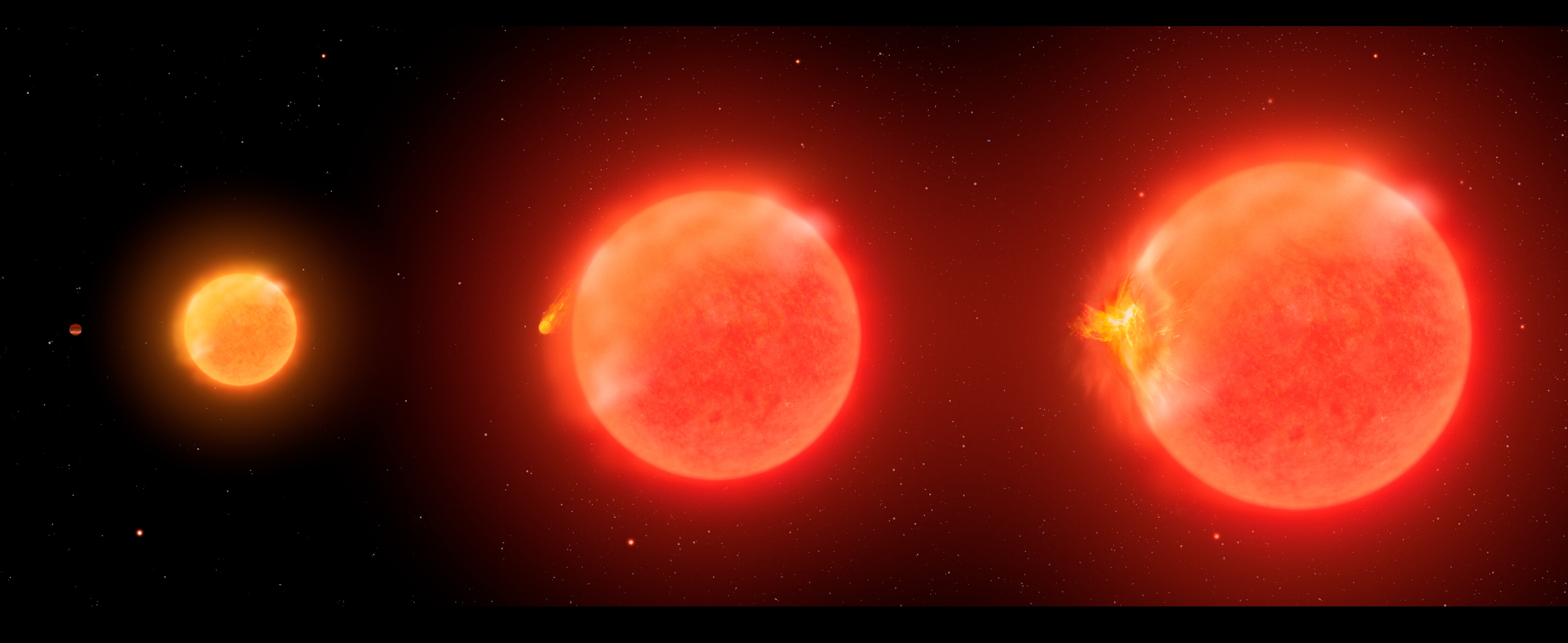 Infografía de la primera prueba convincente de que ZFT SLRN-2020, una estrella moribunda similar al Sol, engulle a un exoplaneta.