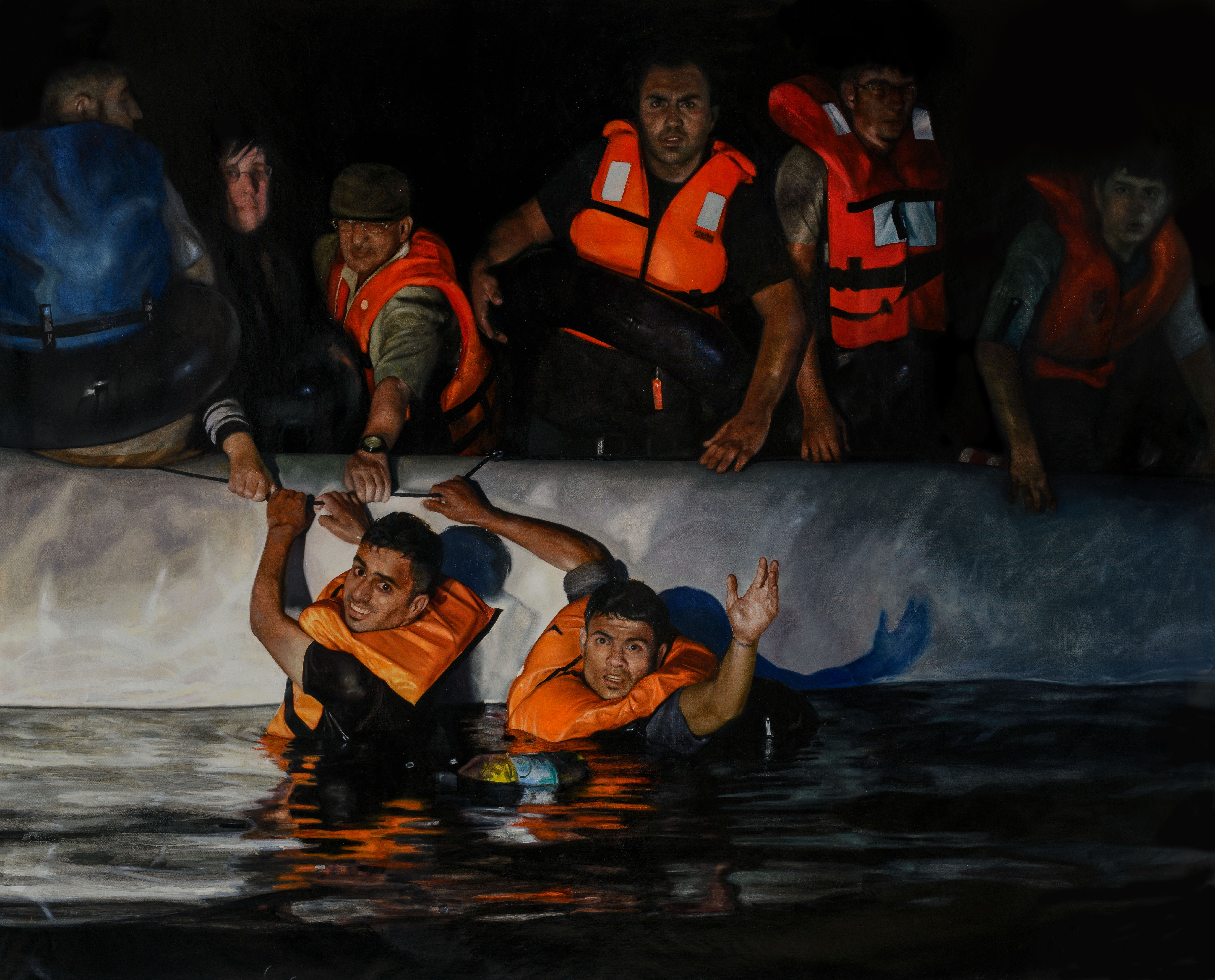 La tragedia migratoria en Europa: óleo sobre lienzo