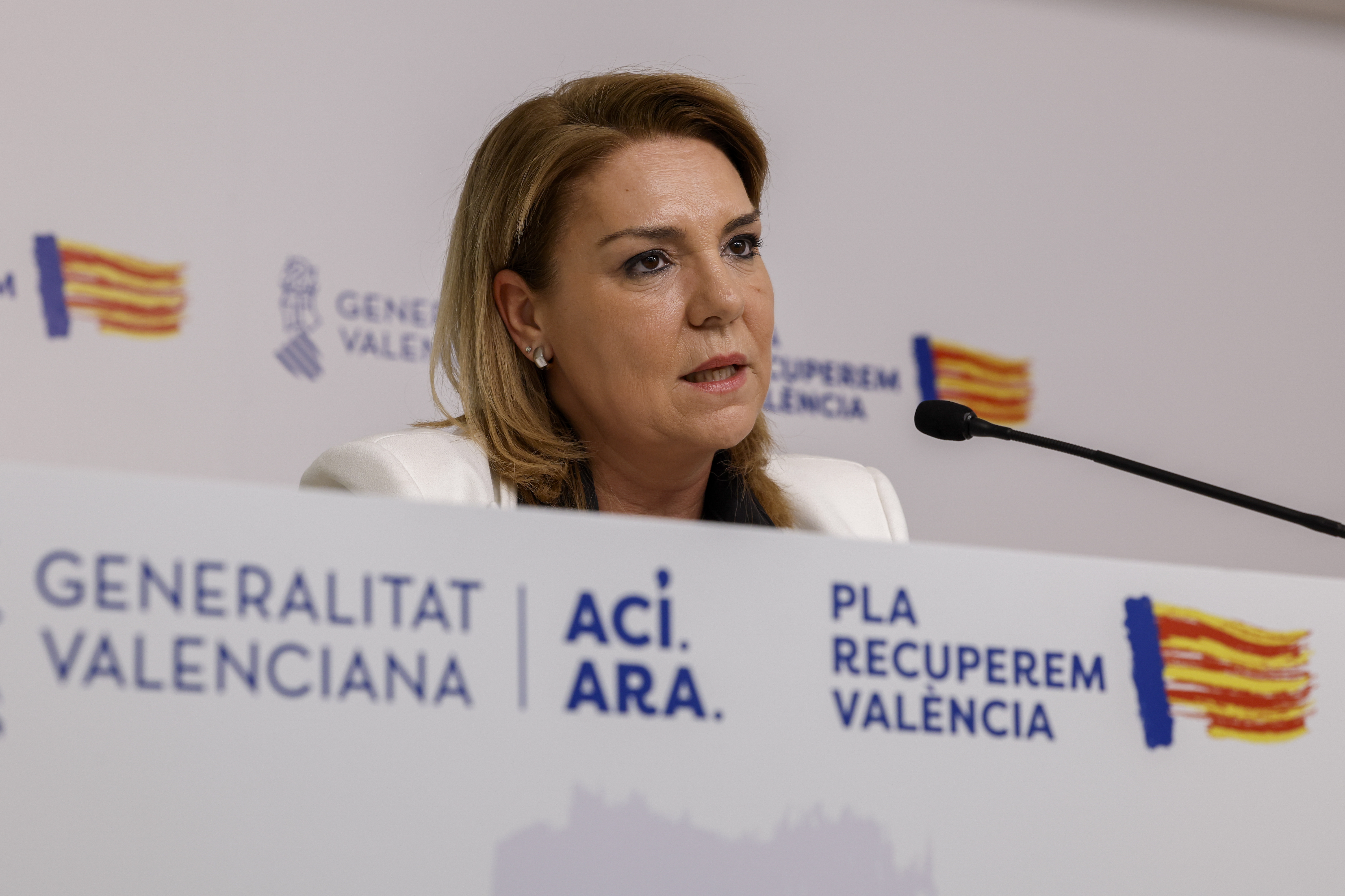 La vicepresidenta valenciana, Susana Camarero, durante la rueda de prensa de asuntos del Consell, este martes. en Valencia. 