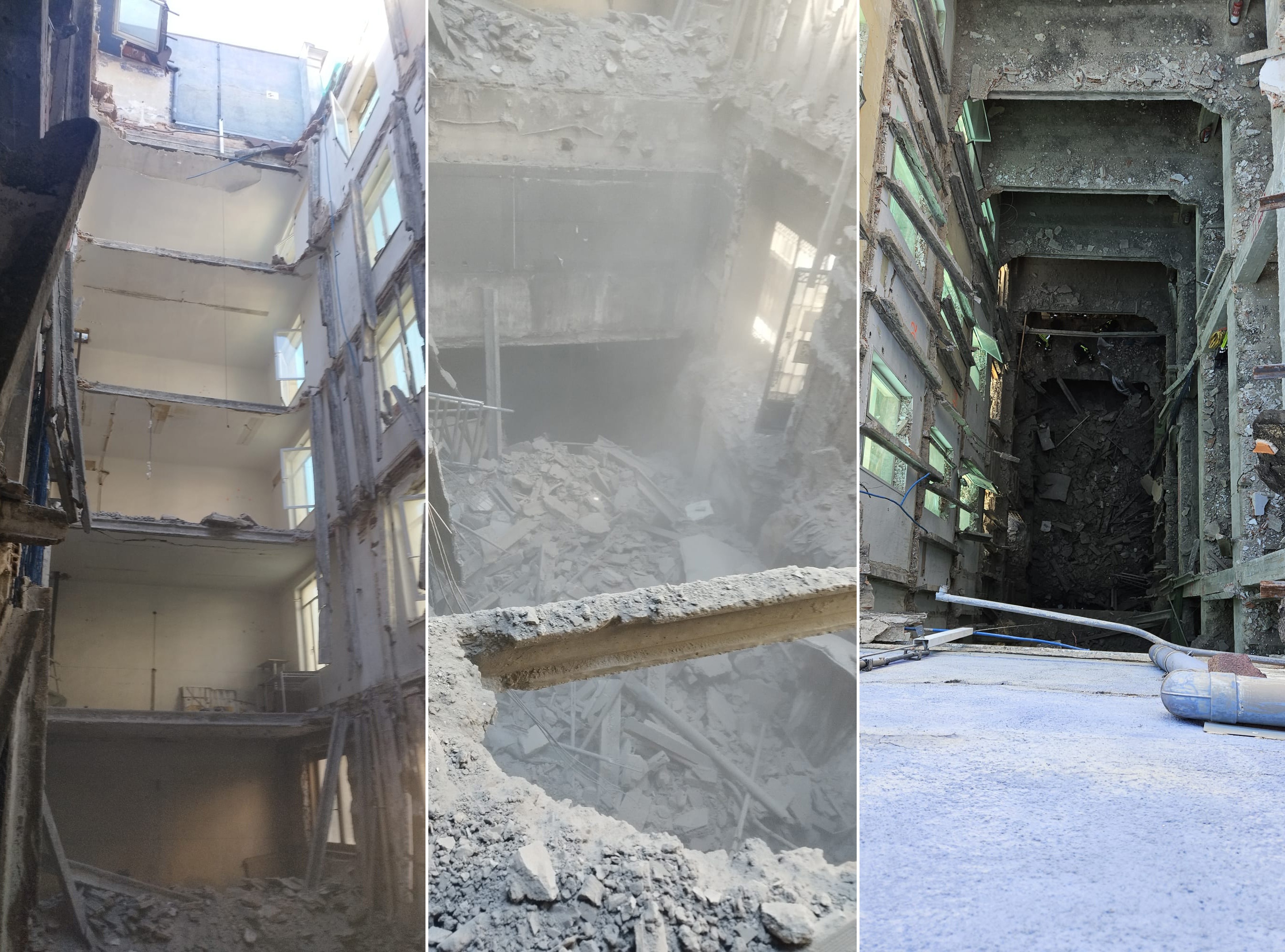 Combo formado por varias imagenes del estado en el que ha estado el interior del edificio.