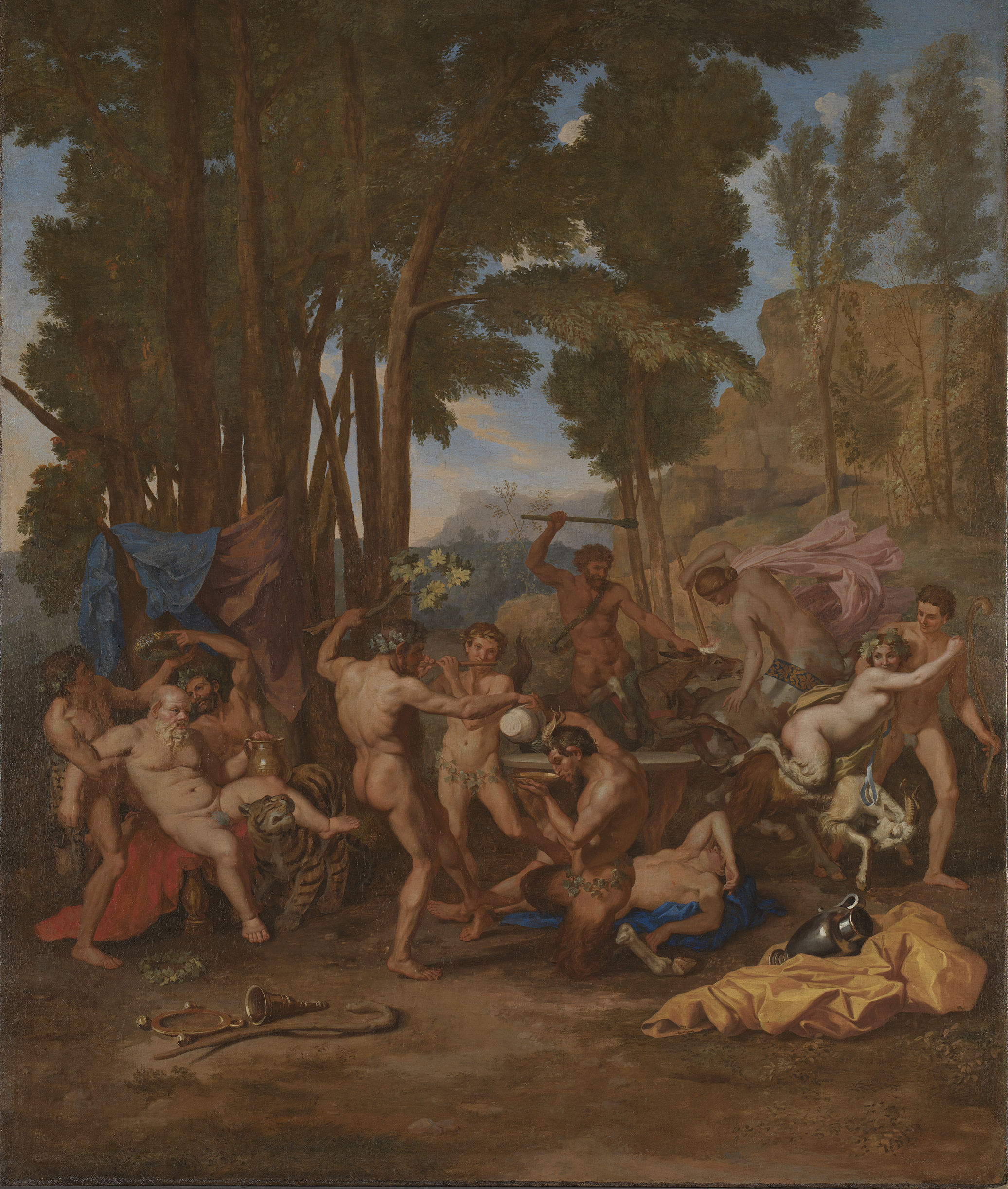 'The Triumph of Silenus', canvas measuring 142.9 by 120.5 centimeters, by Nicolas Poussin, made around 1636.