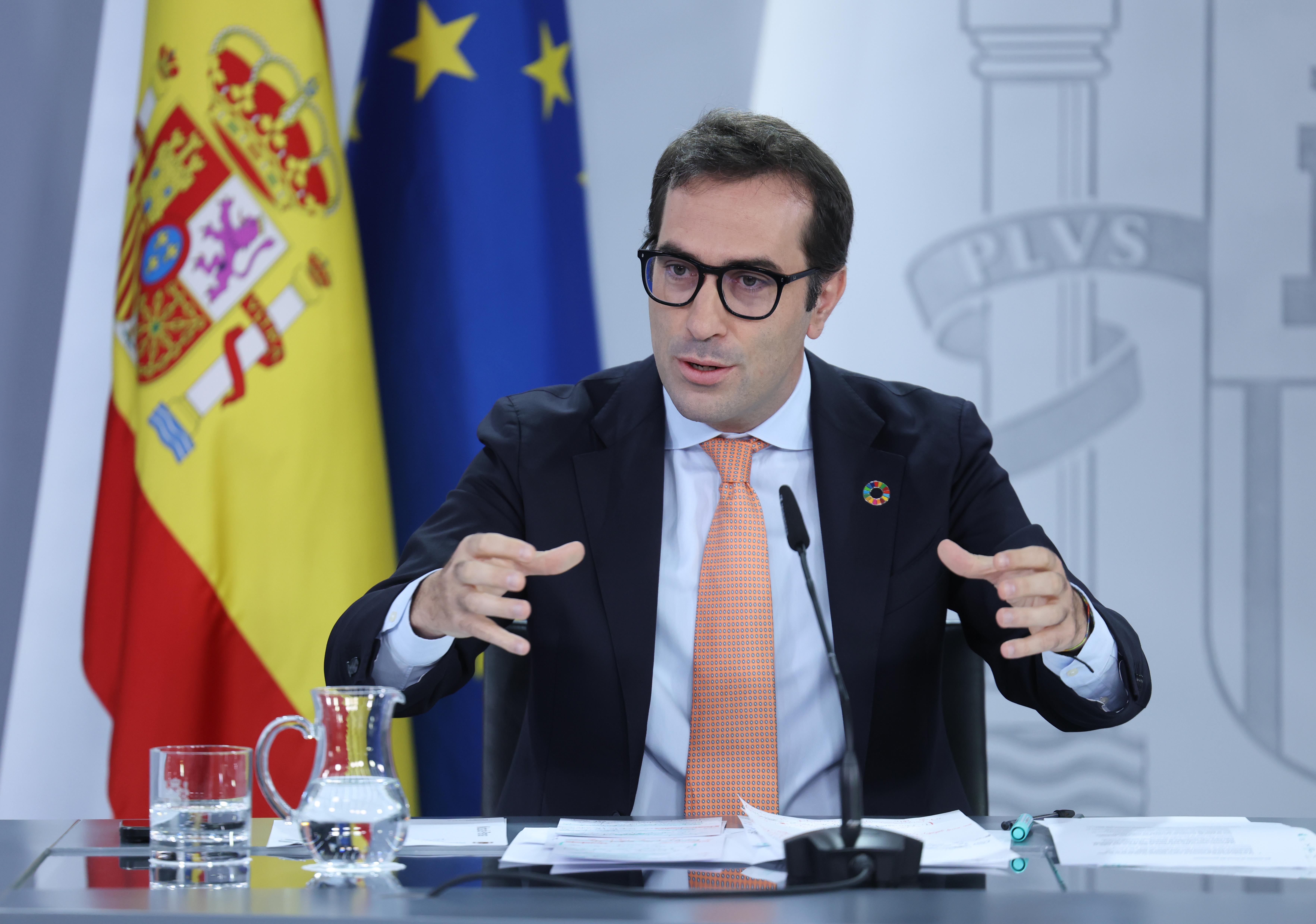 DVD 1285.  23/09/25. Rueda de prensa posterior al Consejo de Ministros a cargo de Carlos Cuerpo, ministro de Economía y Pilar Alegría, ministra Portavoz, en el Palacio de la Moncloa.
JAIME VILLANUEVA