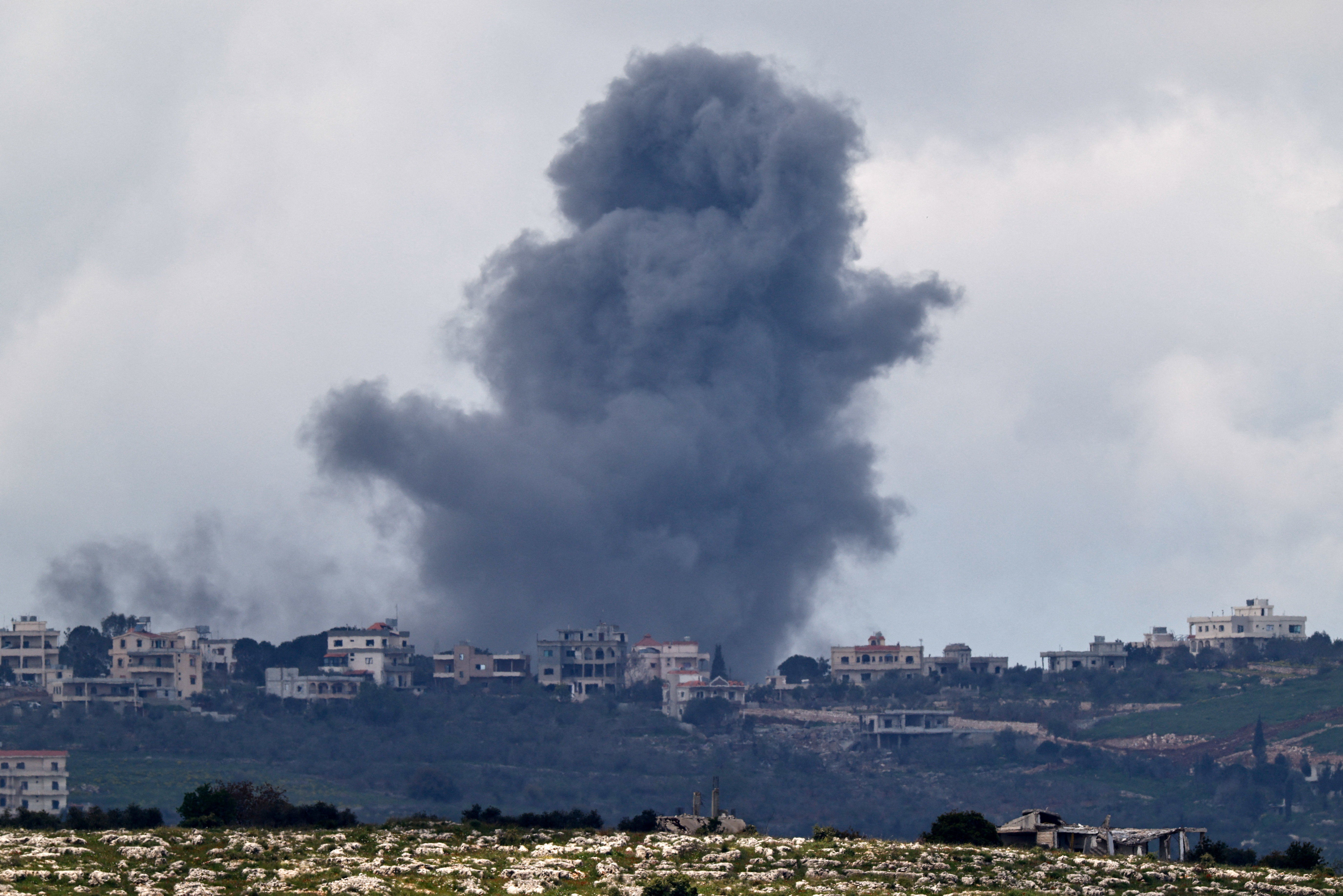 Smoke rises following an airstrike in Lebanon, as seen from Israeli side of the border, April 12, 2026. REUTERS/Amir Cohen