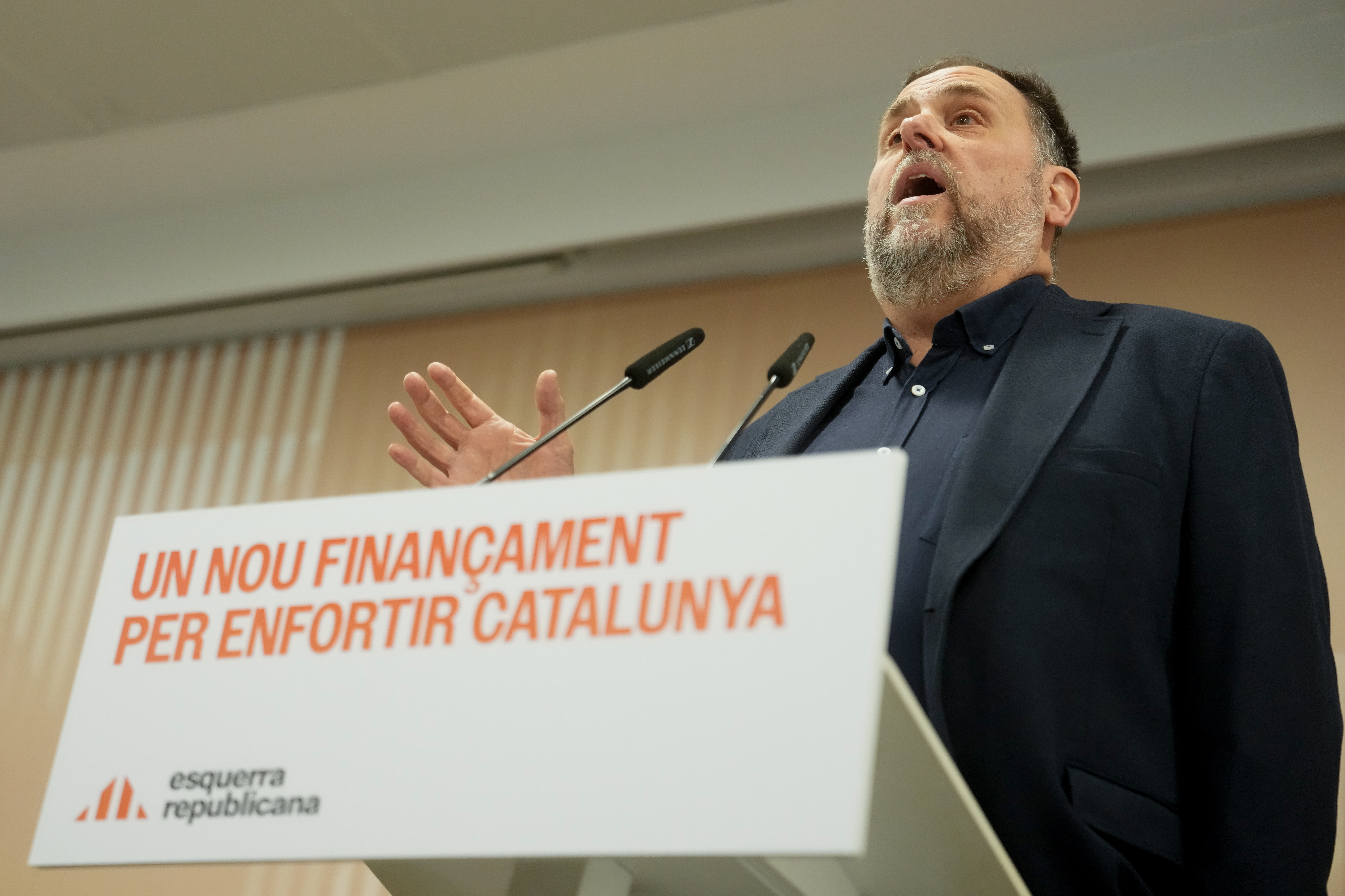 El presidente de ERC, Oriol Junqueras, participa en una reunión extraordinaria del partido. EFE/ Enric Fontcuberta