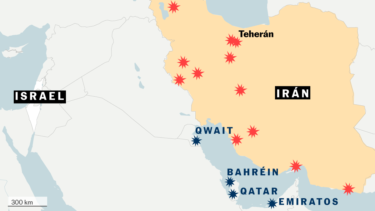 Mapas do ataque israelense-americano e da resposta do Irã.