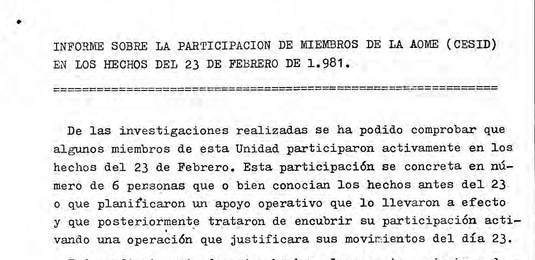 Informe sobre la participación de miembros de la AOME (CESID) en el 23F.