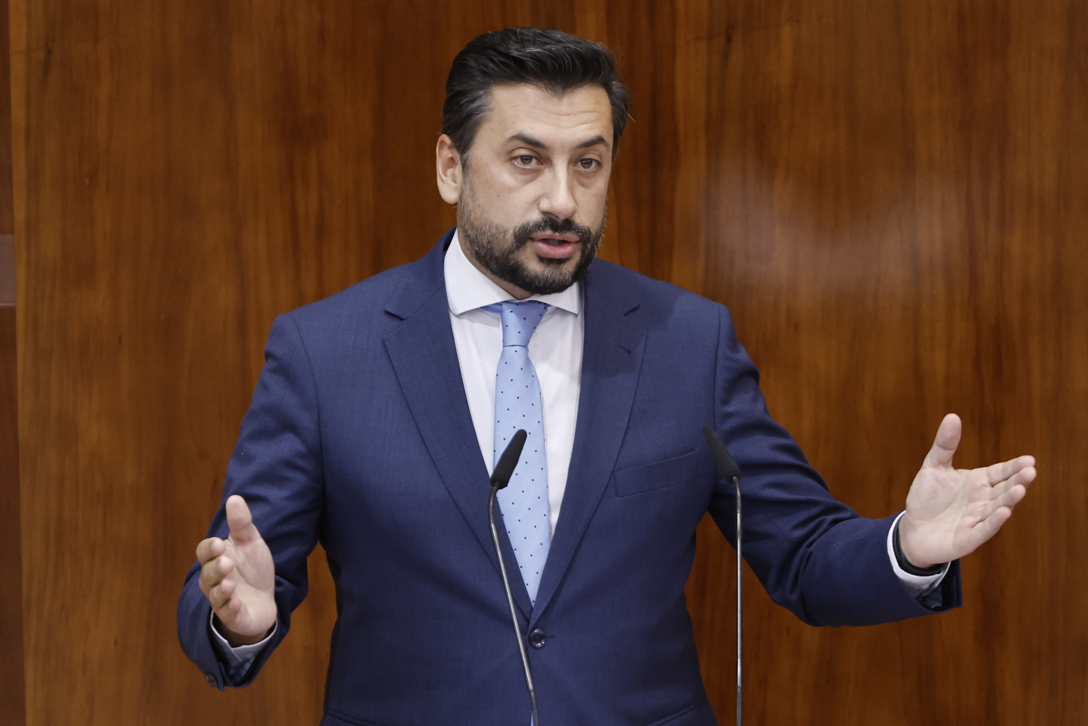 El portavoz del PP, Carlos Díaz-Pache, durante su intervención en la Asamblea de Madrid. 