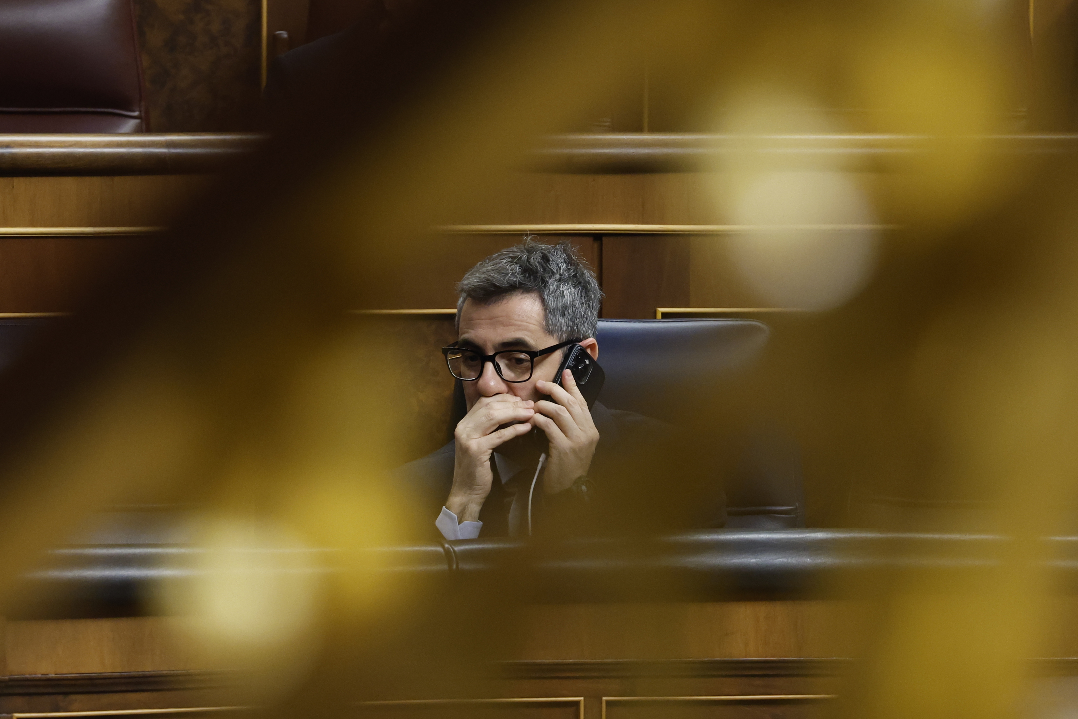 MADRID, 19/12/2024.- El ministro de la Presidencia, Justicia y Relaciones con las Cortes, Félix Bolaños, en el pleno del Congreso de los Diputados en Madrid este jueves. EFE/Javier Lizón
