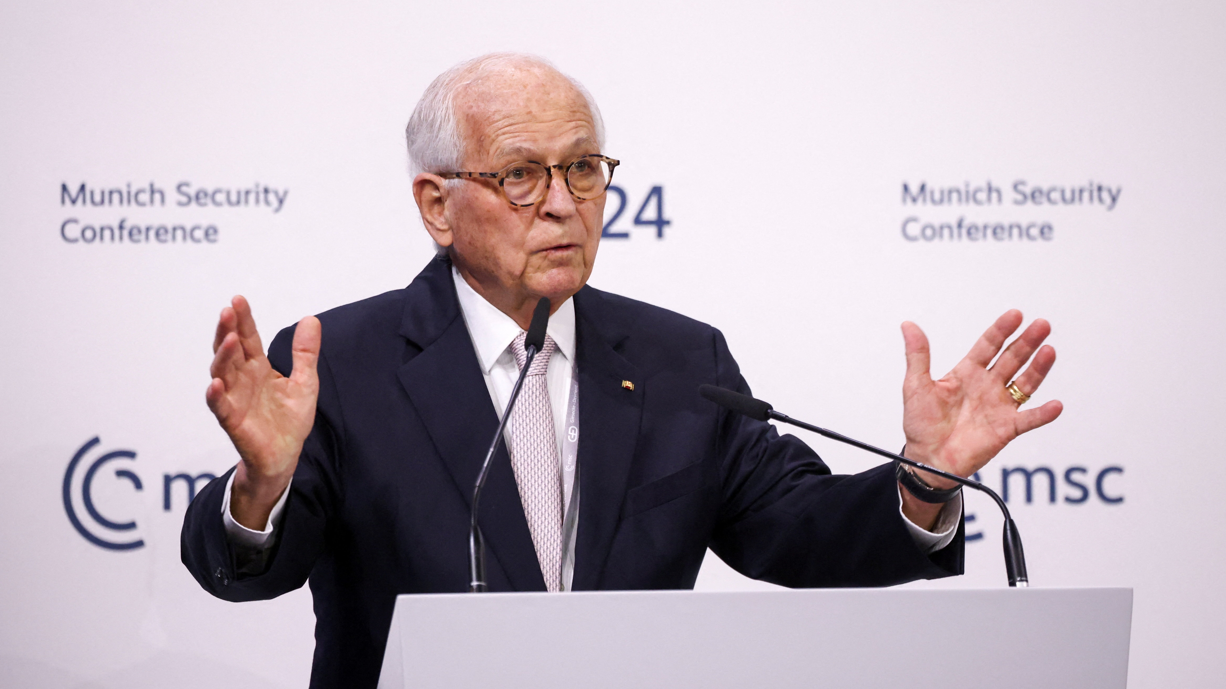 MSC Chairman Wolfgang Ischinger speaks during the Munich Security Conference (MSC) in Munich, Germany, February 14, 2026. REUTERS/Liesa Johannssen