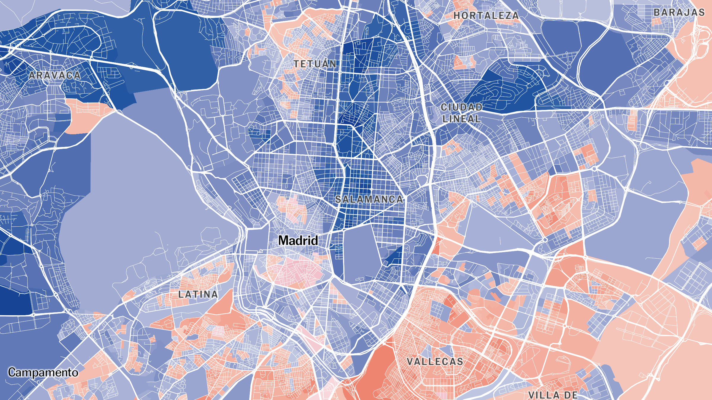 El mapa con los resultados de las elecciones generales del 23-J, calle a calle