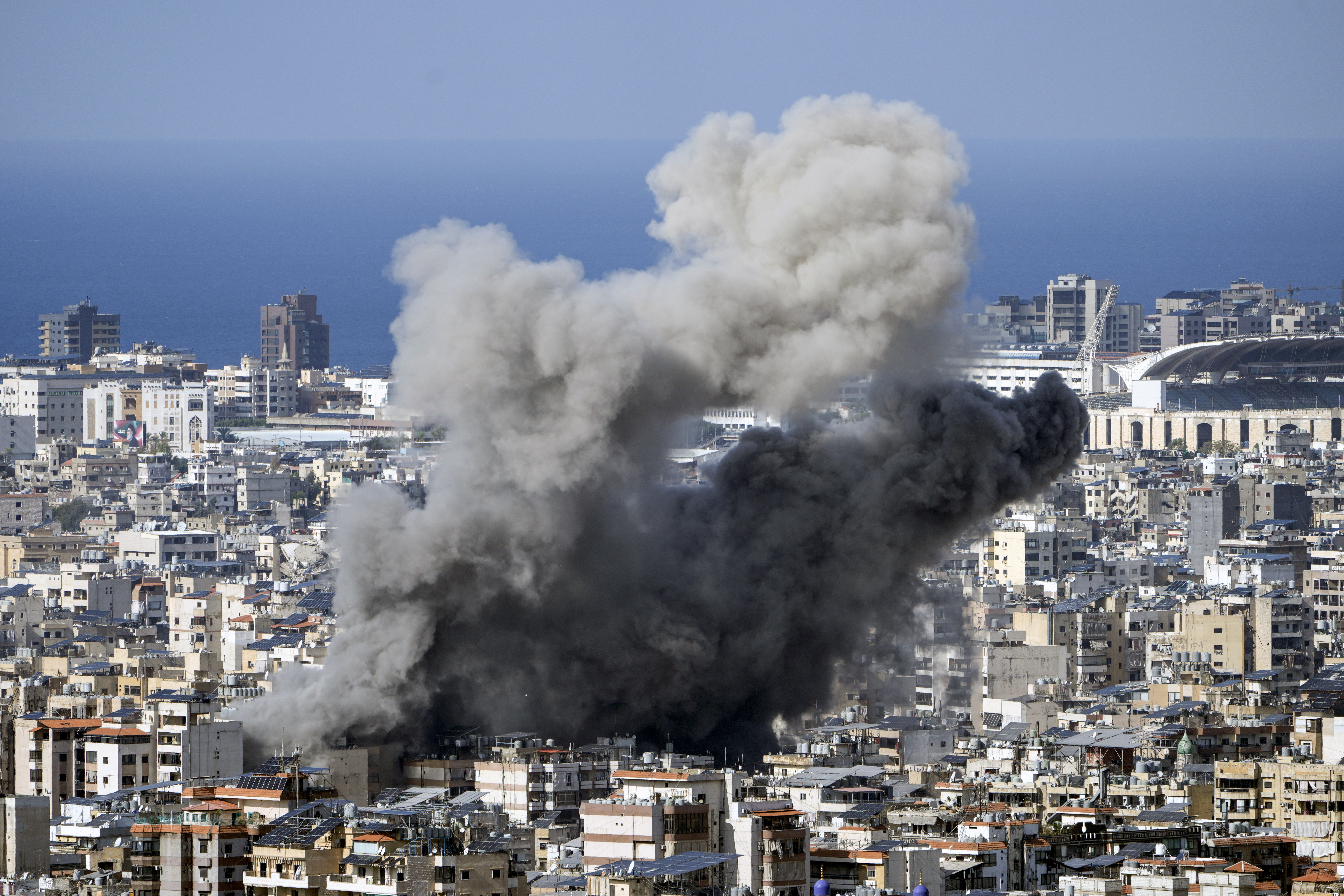 Smoke rises after an Israeli airstrike on Dahiyeh, in the southern suburb of Beirut, Lebanon, Thursday, Nov. 21, 2024. (AP Photo/Bilal Hussein)