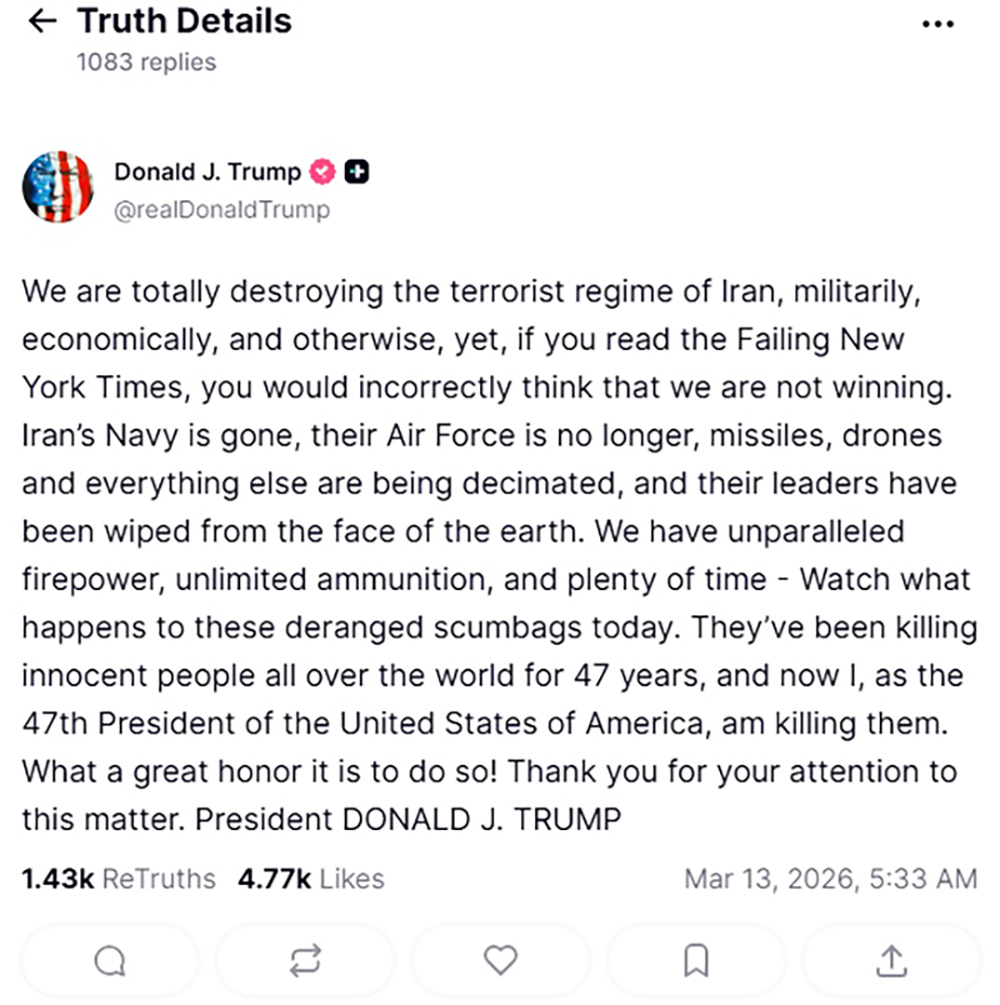 Trump: “¡Qué gran honor es matar a los líderes trastornados iraníes!”