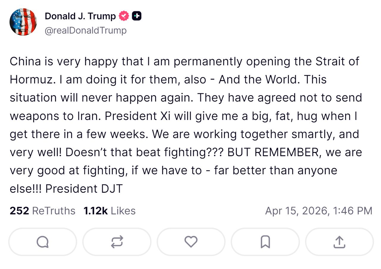 El mensaje del presidente de EE UU, Donald Trump, de este miércoles en la red social Truth.