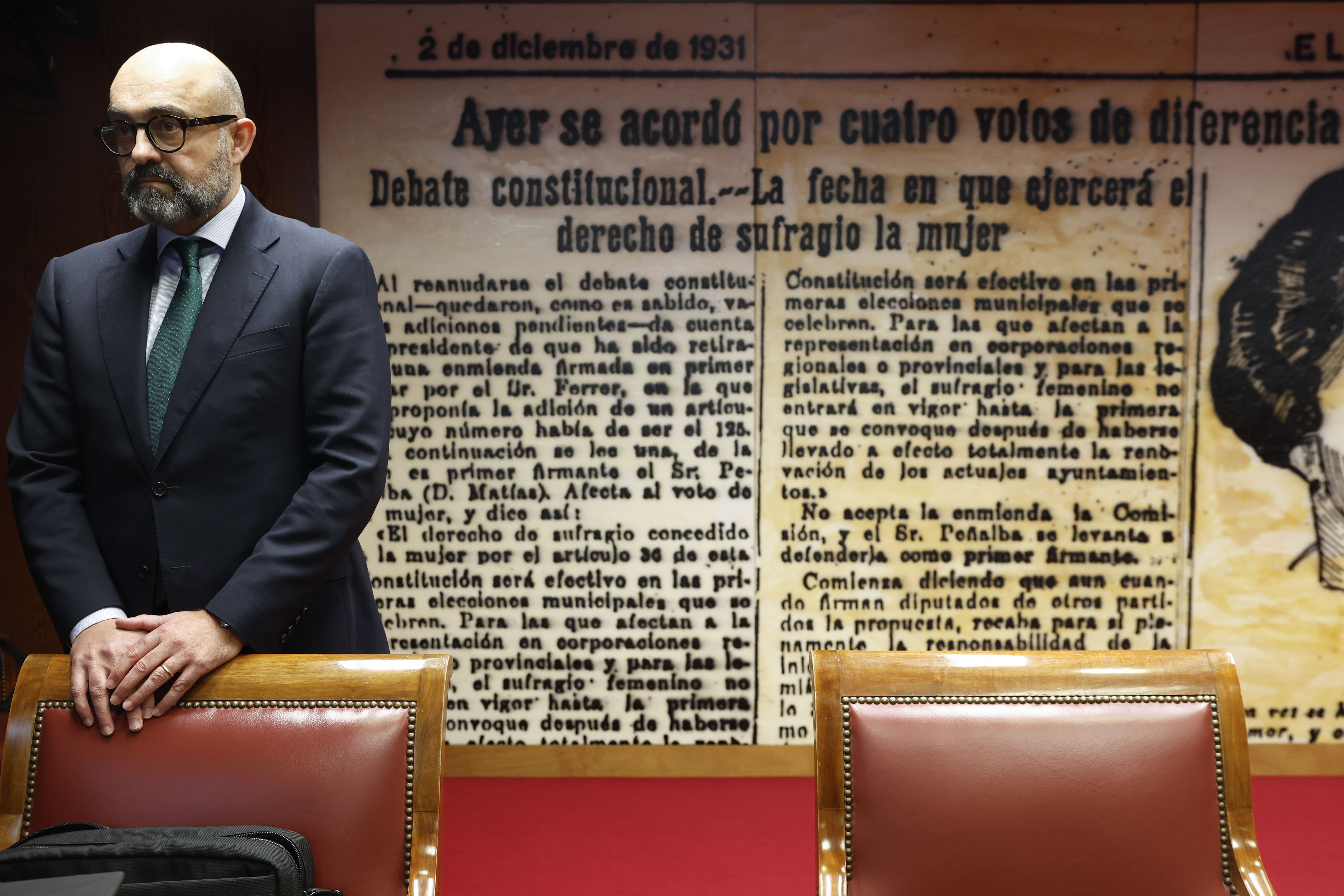 El presidente del Administrador de Infraestructuras Ferroviarias (ADIF), Luis Pedro Marco de la Peña, este martes en el Senado. 