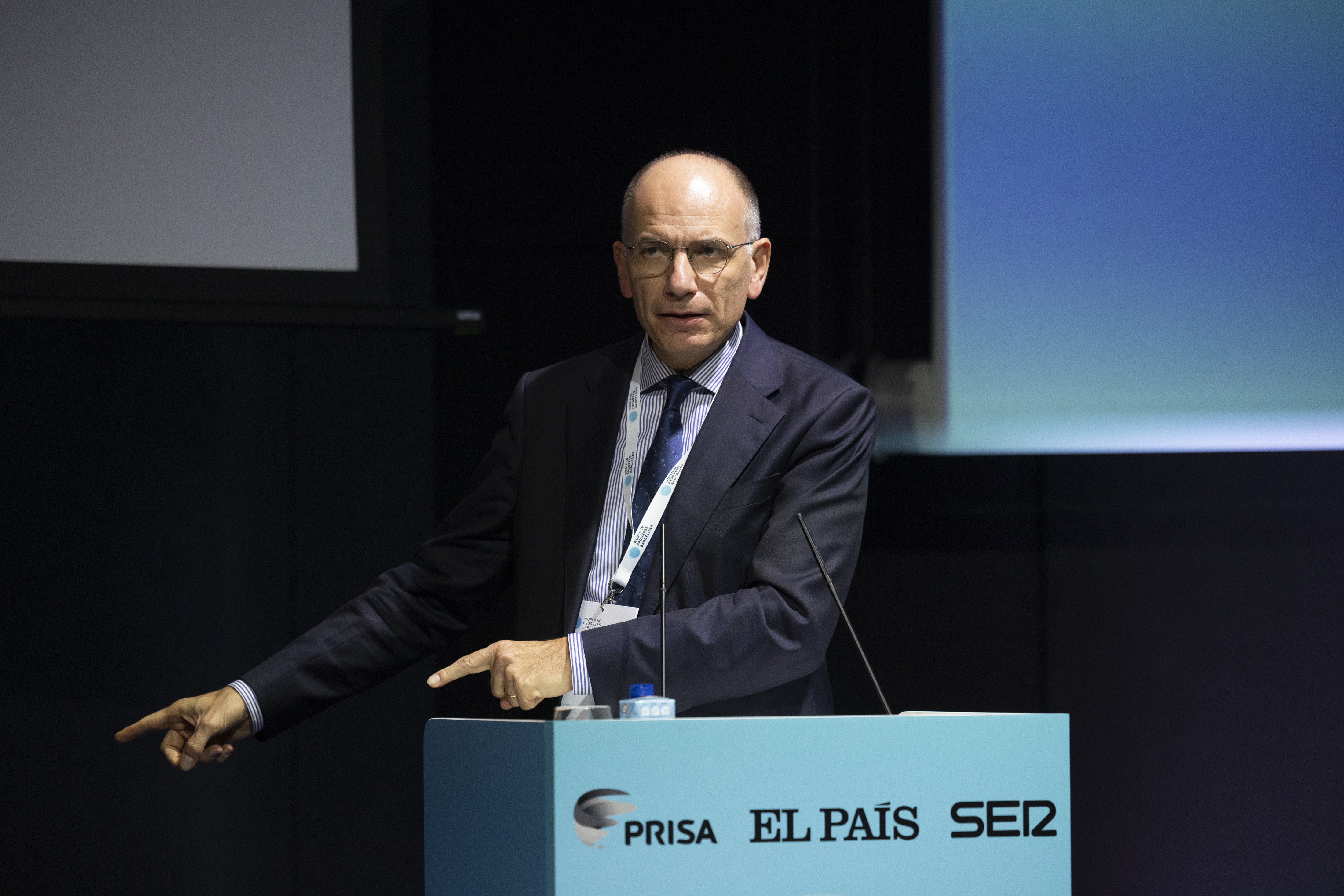 El ex primer ministro italiano Enrico Letta, durante su intervención este lunes en el foro World in Progress Barcelona.