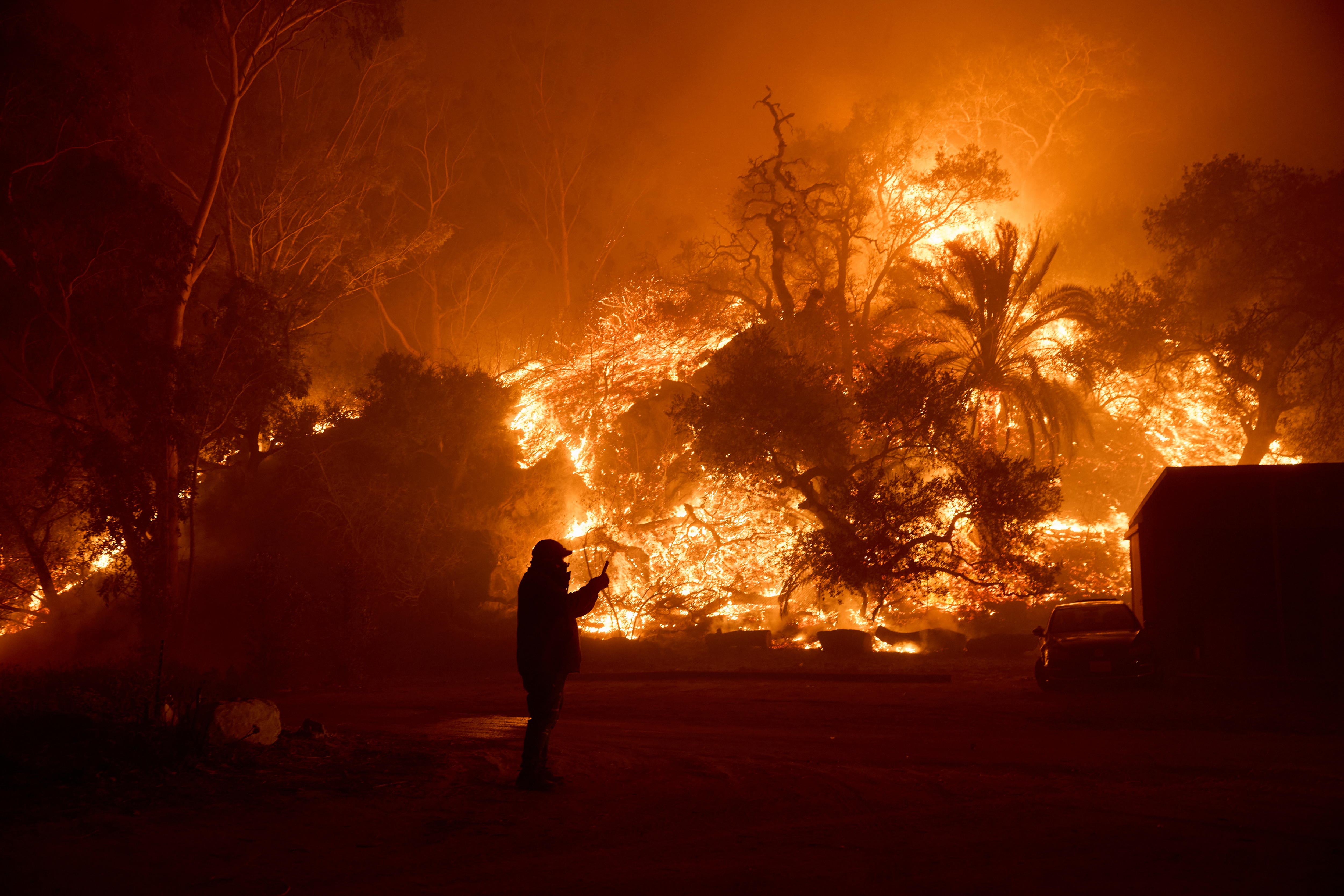 Archive image showing a previous Malibu wildfire burning at night