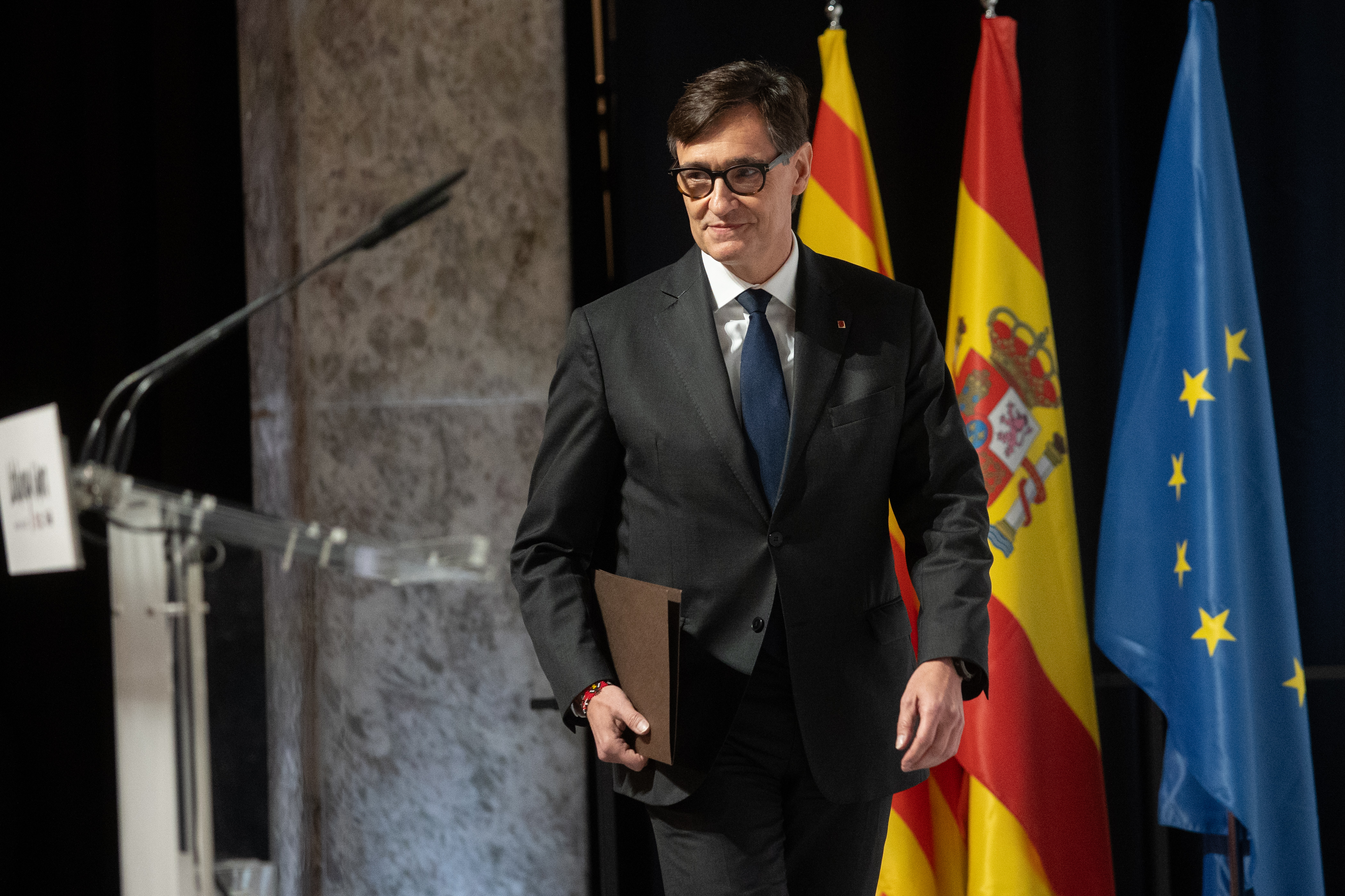 El presidente de la Generalitat de Cataluña, Salvador Illa, hoy en Madrid.