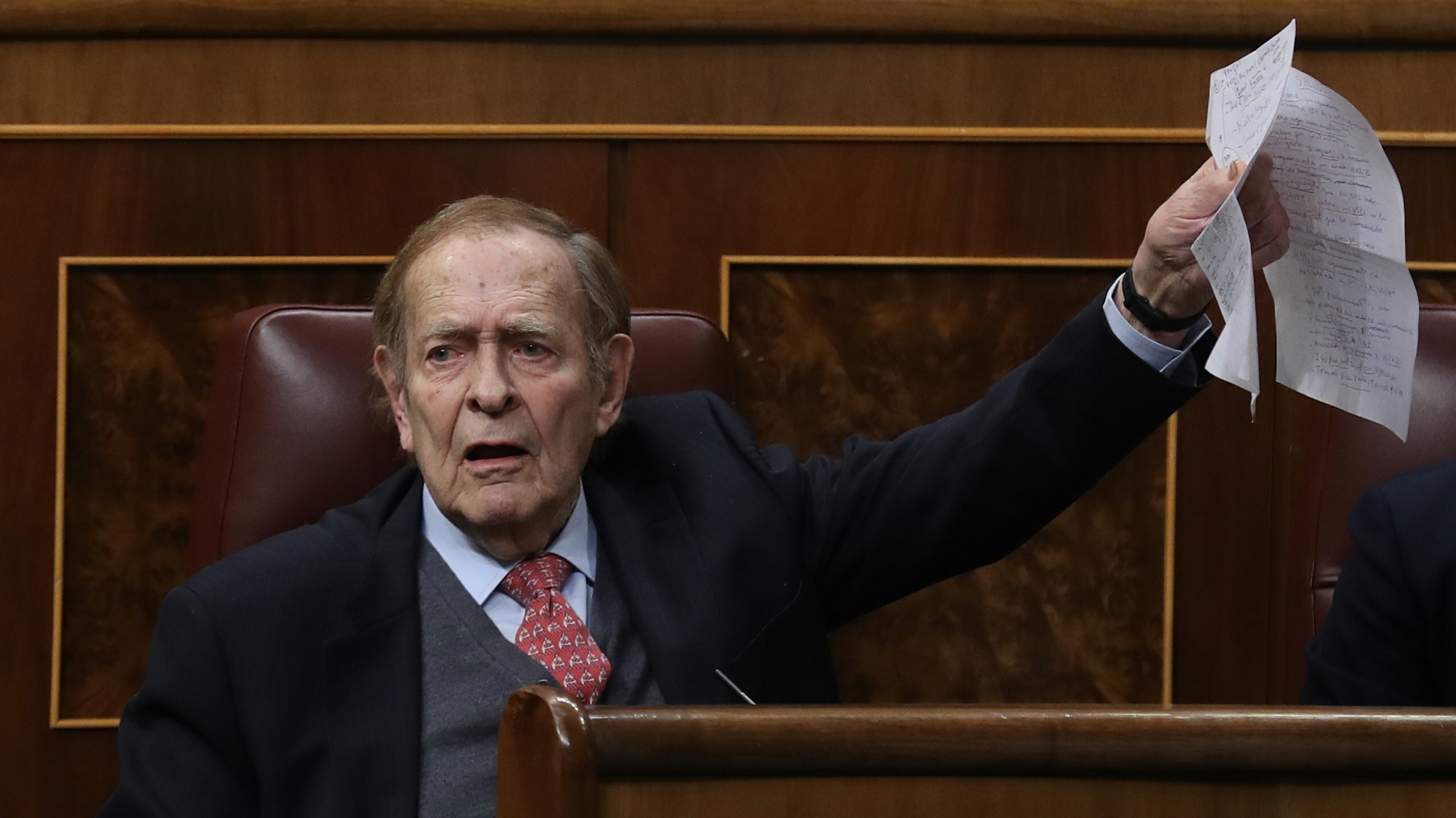 Ramón Tamames, durante la segunda jornada de la moción de censura de Vox.