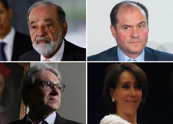 Desde arriba a la izquierda, los empresarios Carlos Slim, Carlos Fernández, Axel Capriles y María Asunción Aramburuzabala.