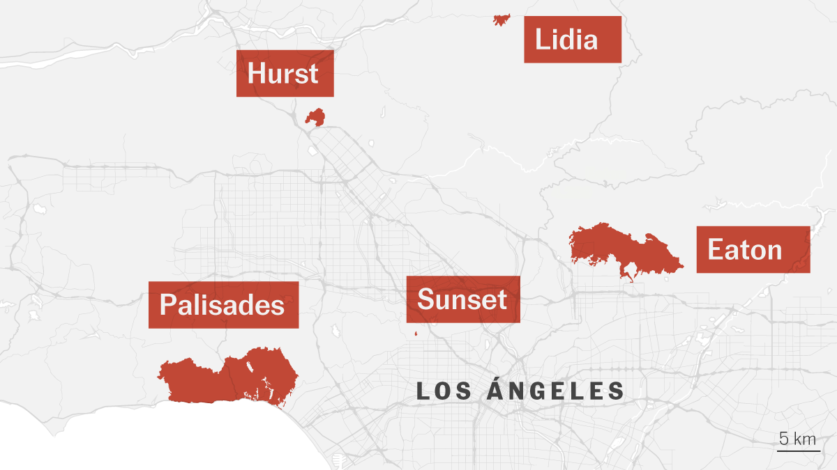 Mapas: Así se extienden los incendios en Los Ángeles