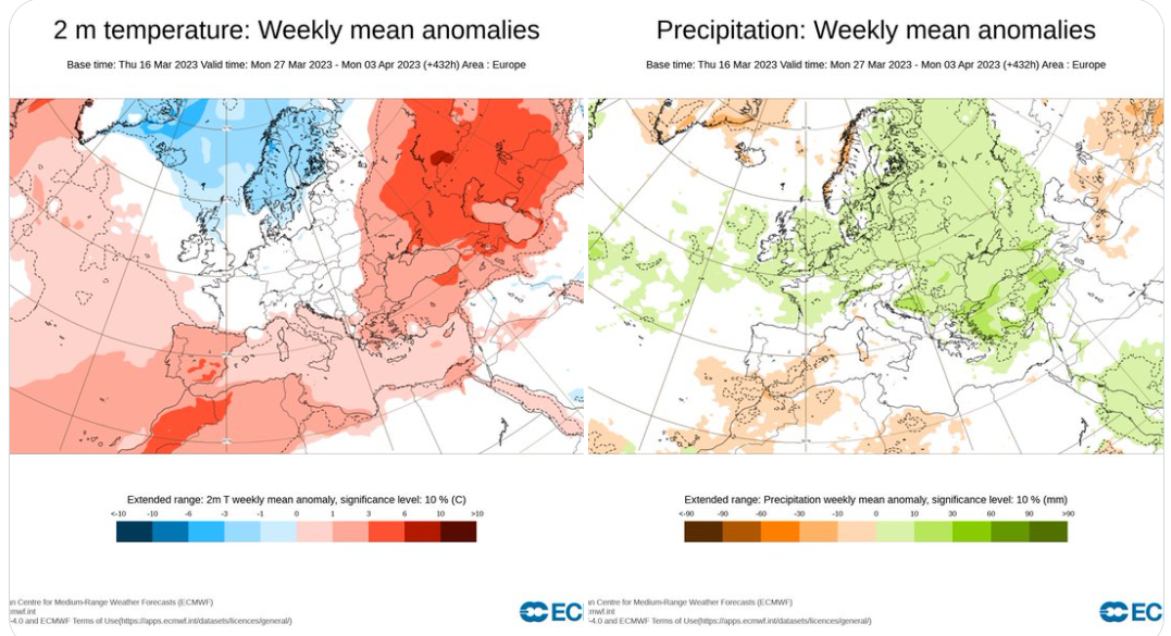 Anomalías de temperaturas y lluvias para la Semana Santa de 2023.