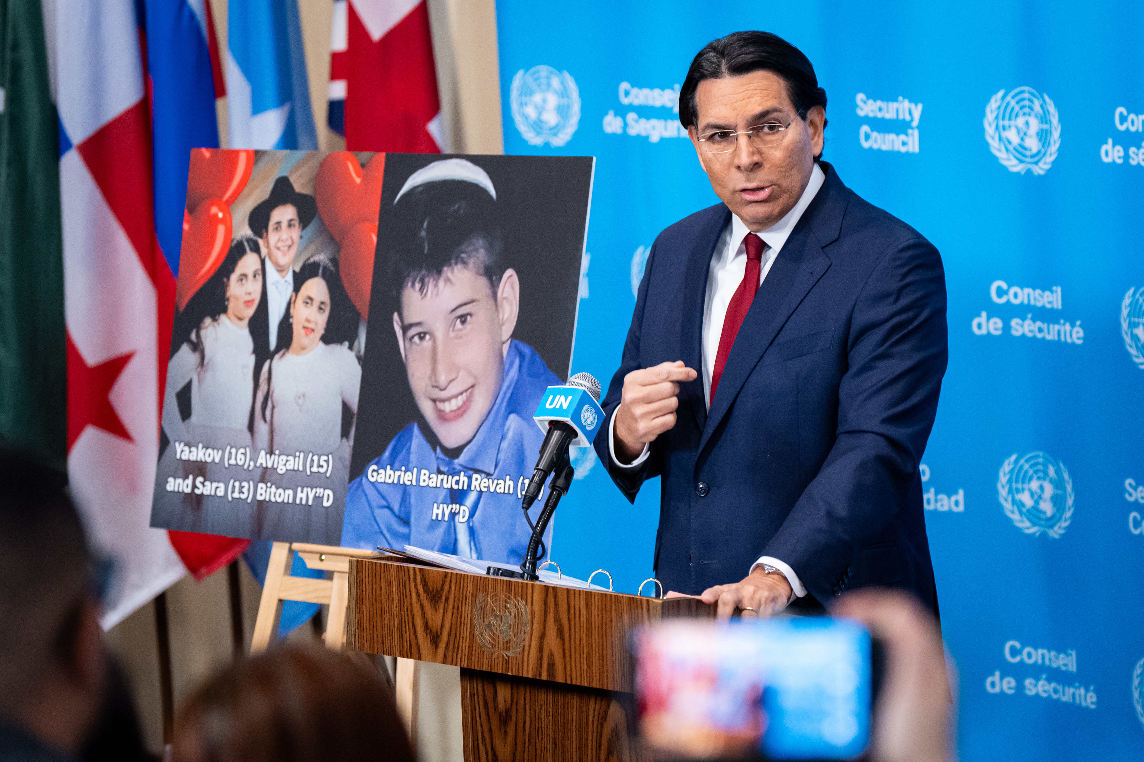 Danny Danon, Israeli ambassador to the United Nations, speaks to the press before a meeting of the United Nations Security Council on Iran and attacks by the U.S. and Israel, at the United Nations headquarters, Monday, March 2, 2026. (AP Photo/Angelina Katsanis)