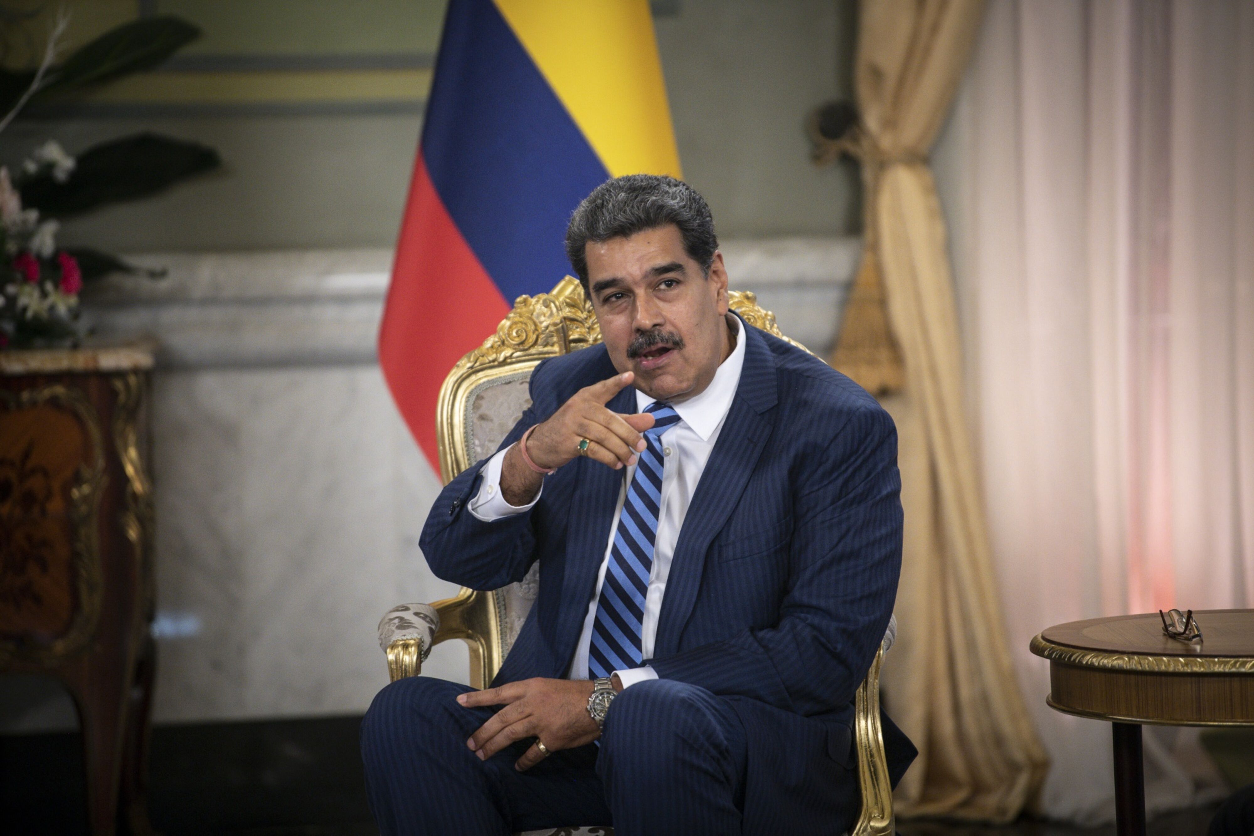 Presidente Nicolás Maduro em conferência no Palácio Miraflores em 16 de agosto de 2023.