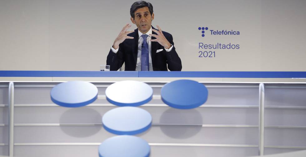  El presidente de Telefónica, José María Álvarez-Pallete, durante la presentación de resultados de 2021.  