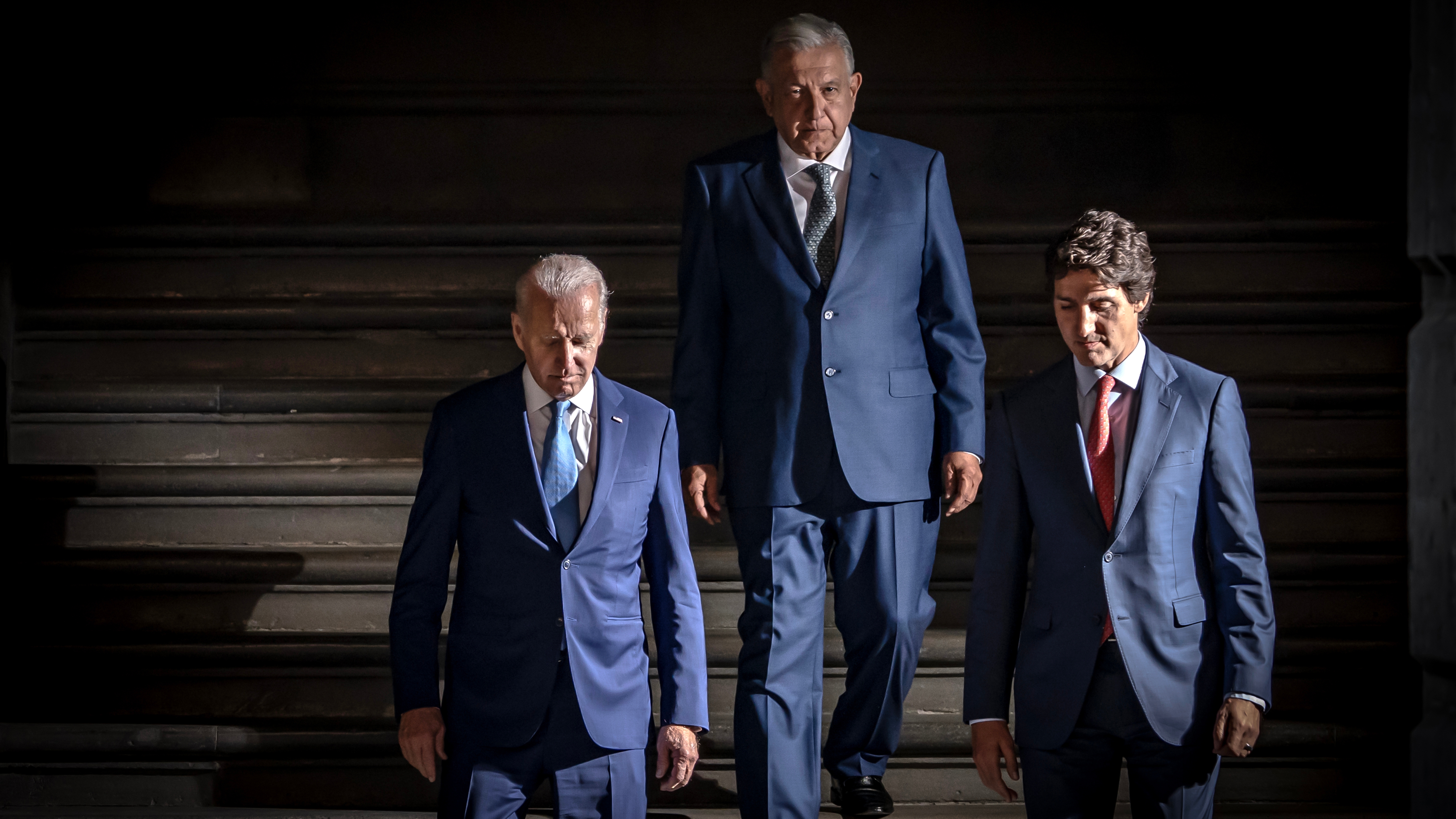 Biden, López Obrador y Trudeau, al termino de la Cumbre de América del Norte, en el Palacio Nacional de Ciudad de México, el 10 de enero de 2023.