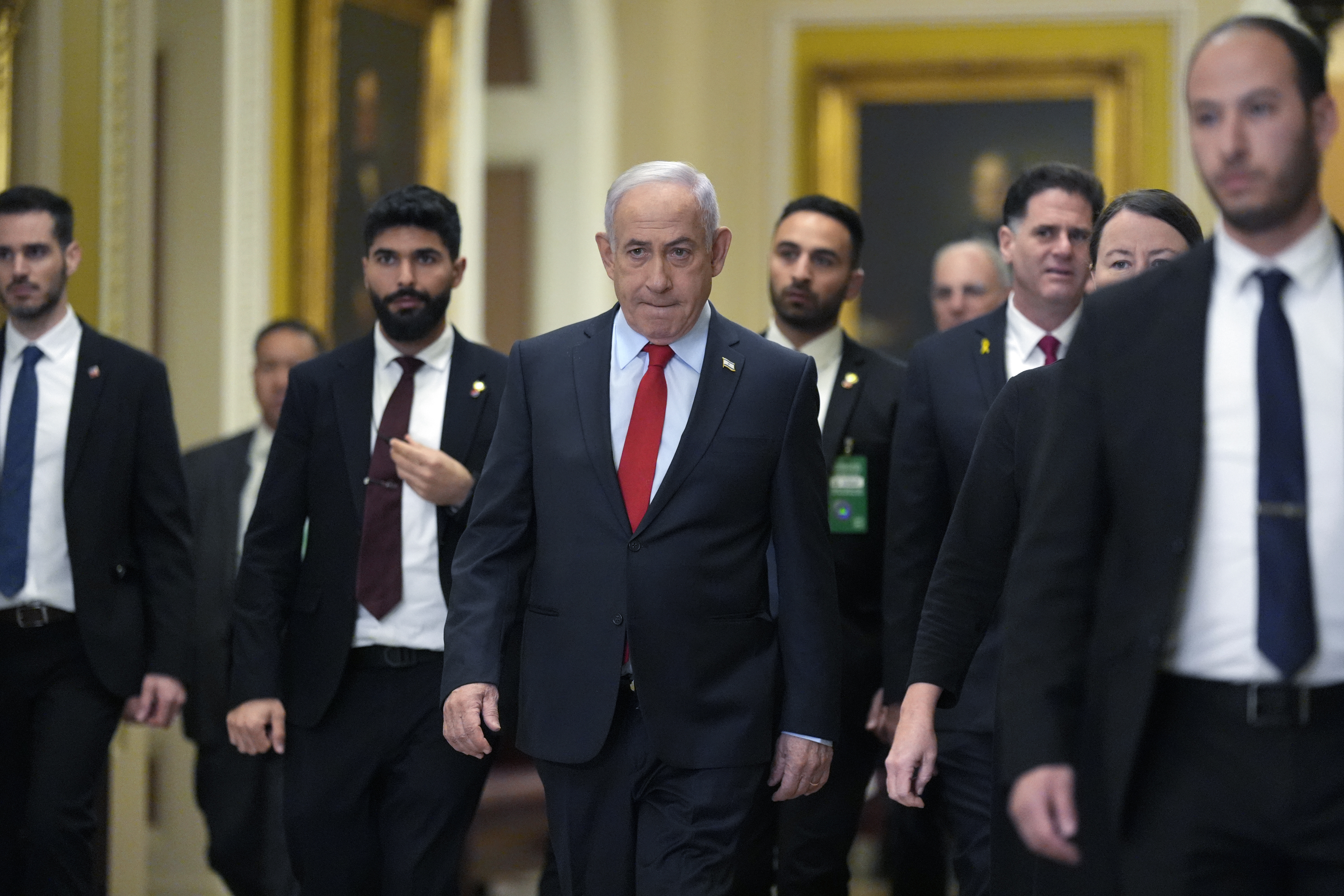 El primer ministro israelí, Benjamin Netanyahu, llega este jueves al Capitolio, en Washington.