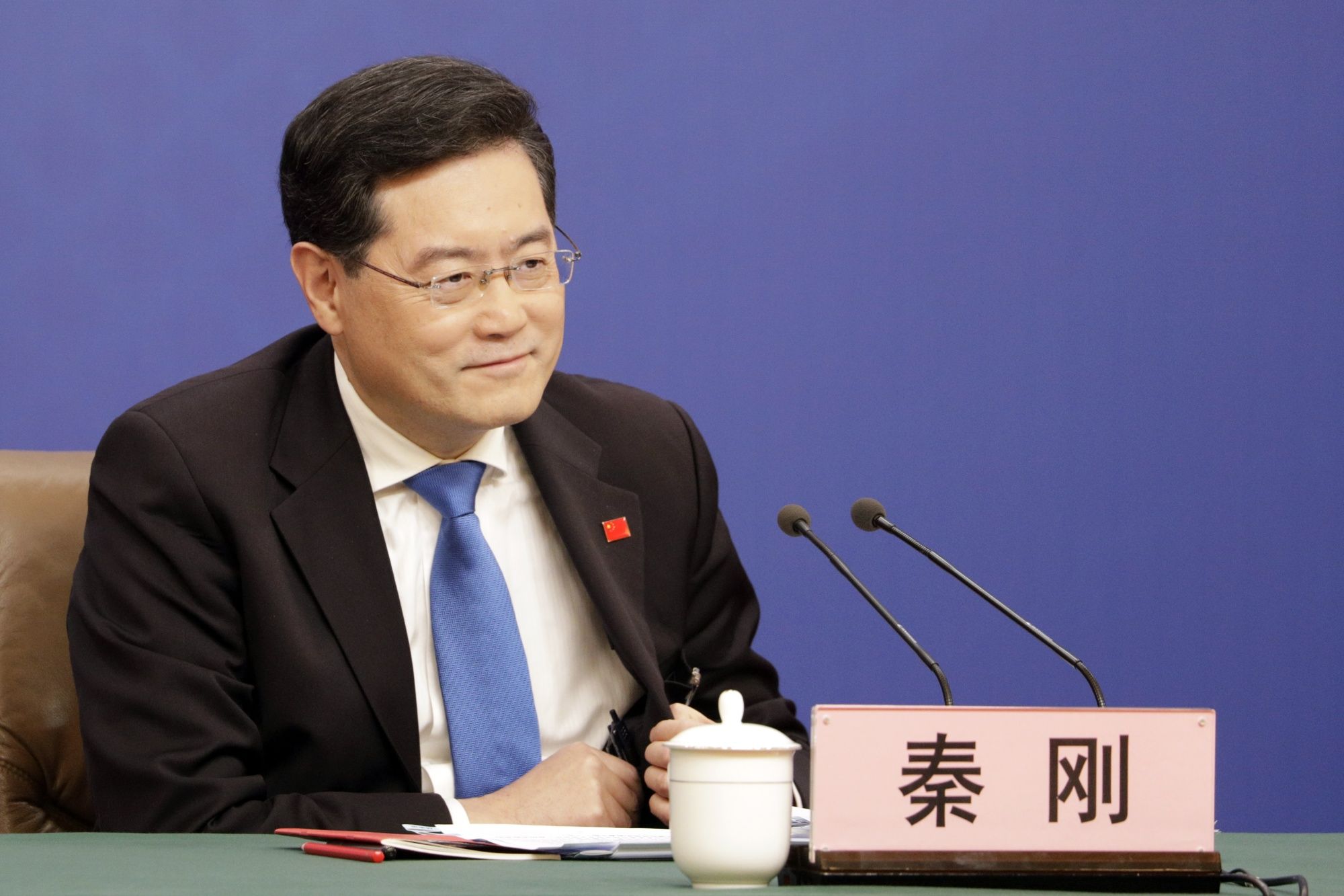 O ministro das Relações Exteriores da China, Qin Gang, durante uma coletiva de imprensa em Pequim em 7 de março.