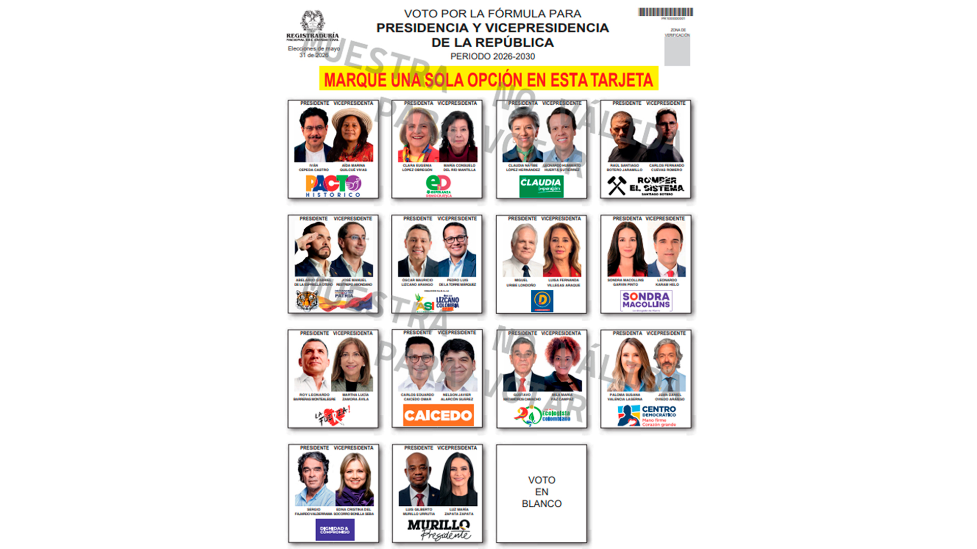 Tarjetón de candidaturas de Colombia.