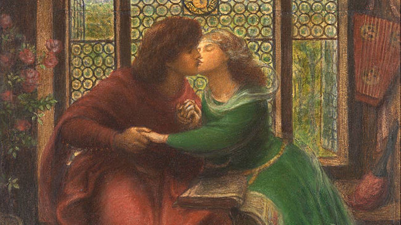 Paolo y Francesca tras leer los amores de Lanzarote y Ginebra, por Dante Gabriel Rossetti.