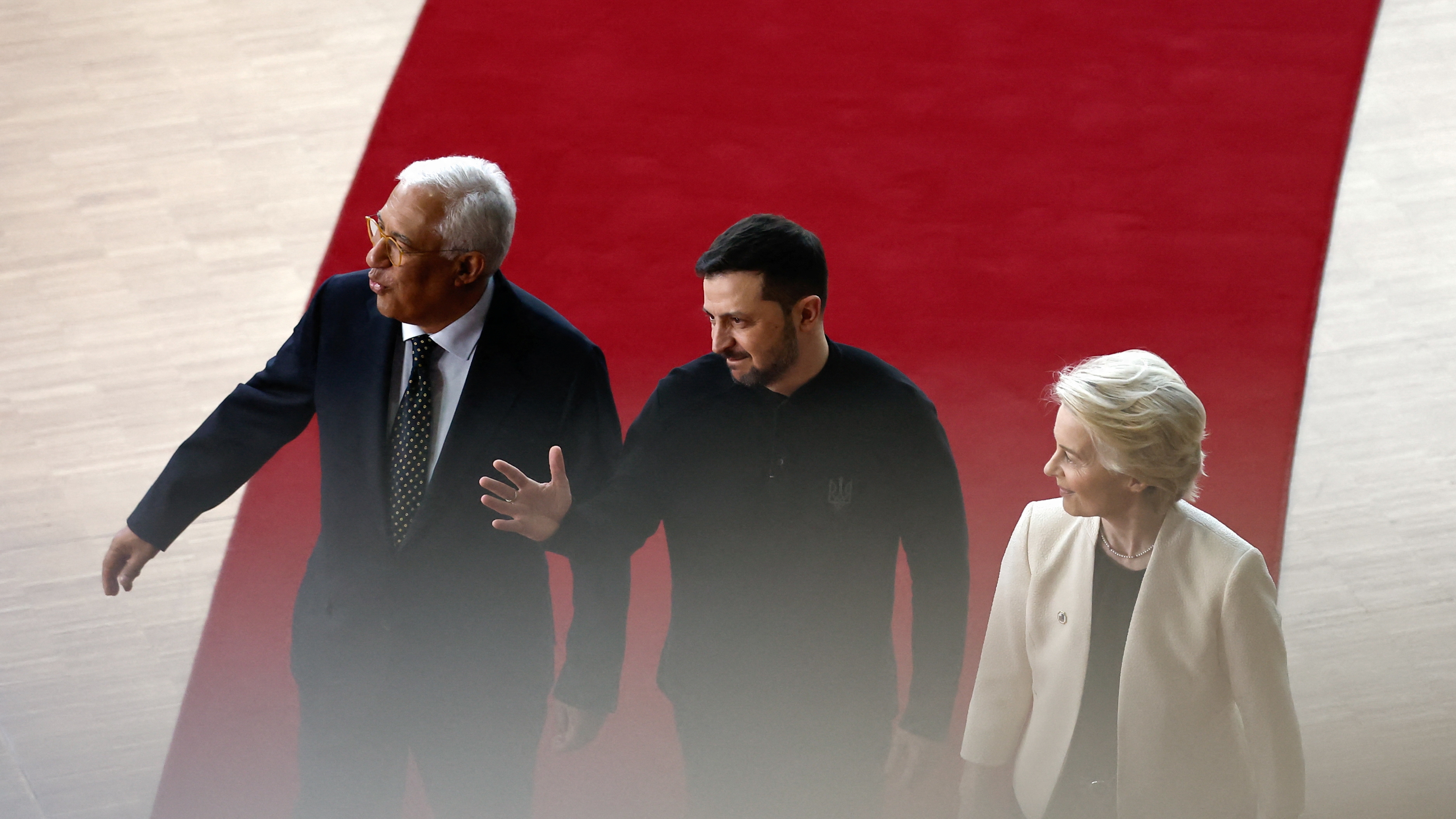 Ukrainian President Volodymyr Zelenskiy, European Council President Antonio Costa and European Commission President Ursula von der Leyen attend a European Union leaders special summit to discuss Ukraine and European defence, in Brussels, Belgium March 6, 2025. REUTERS/Christian Hartmann